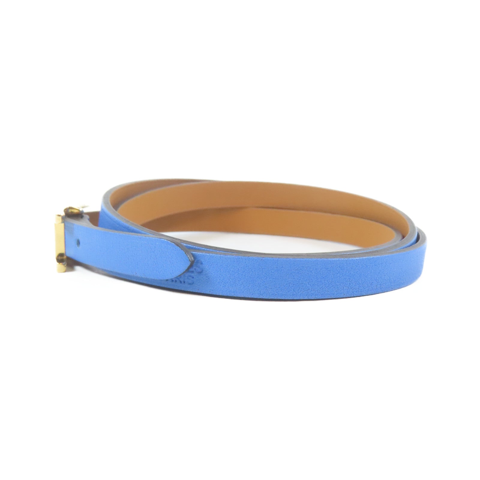 HERMES 皮革Bangle金扣手鐲藍色#21.5cm