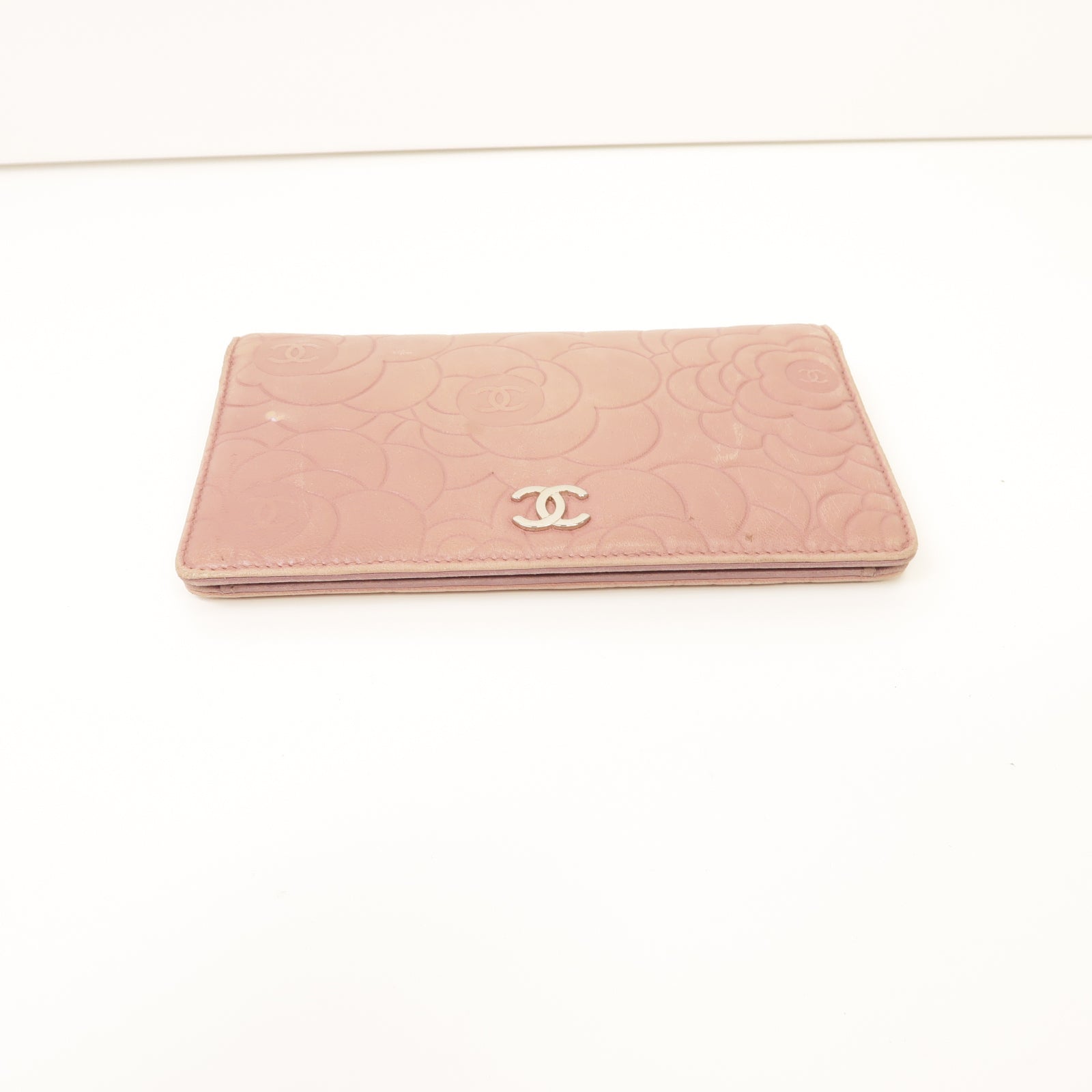 CHANEL 【激減優惠】羊皮皮革Long Wallet銀扣長錢包粉紅色
