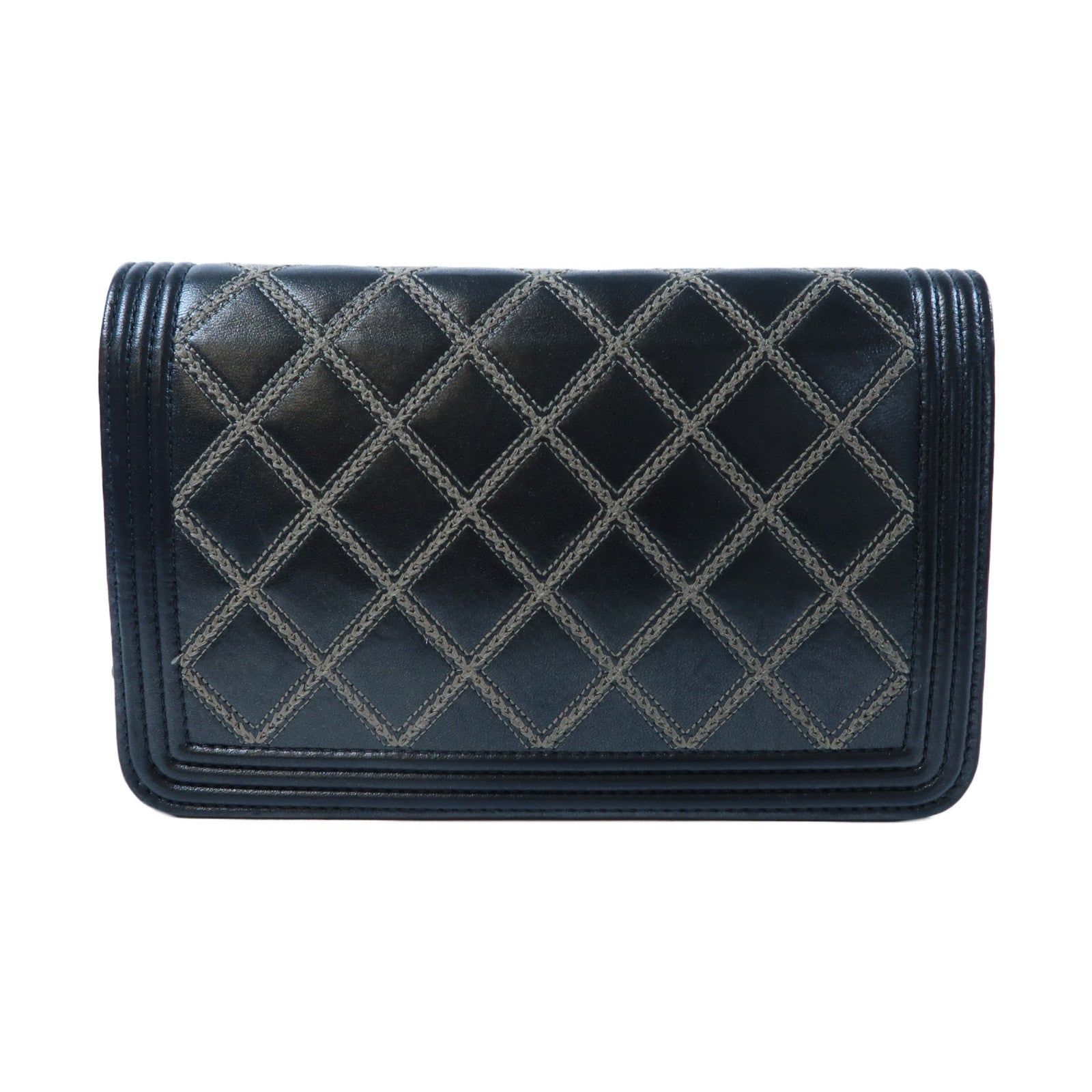 CHANEL 【激減優惠】菱格牛皮皮革Wallet On Chain金扣鏈帶肩背袋黑色