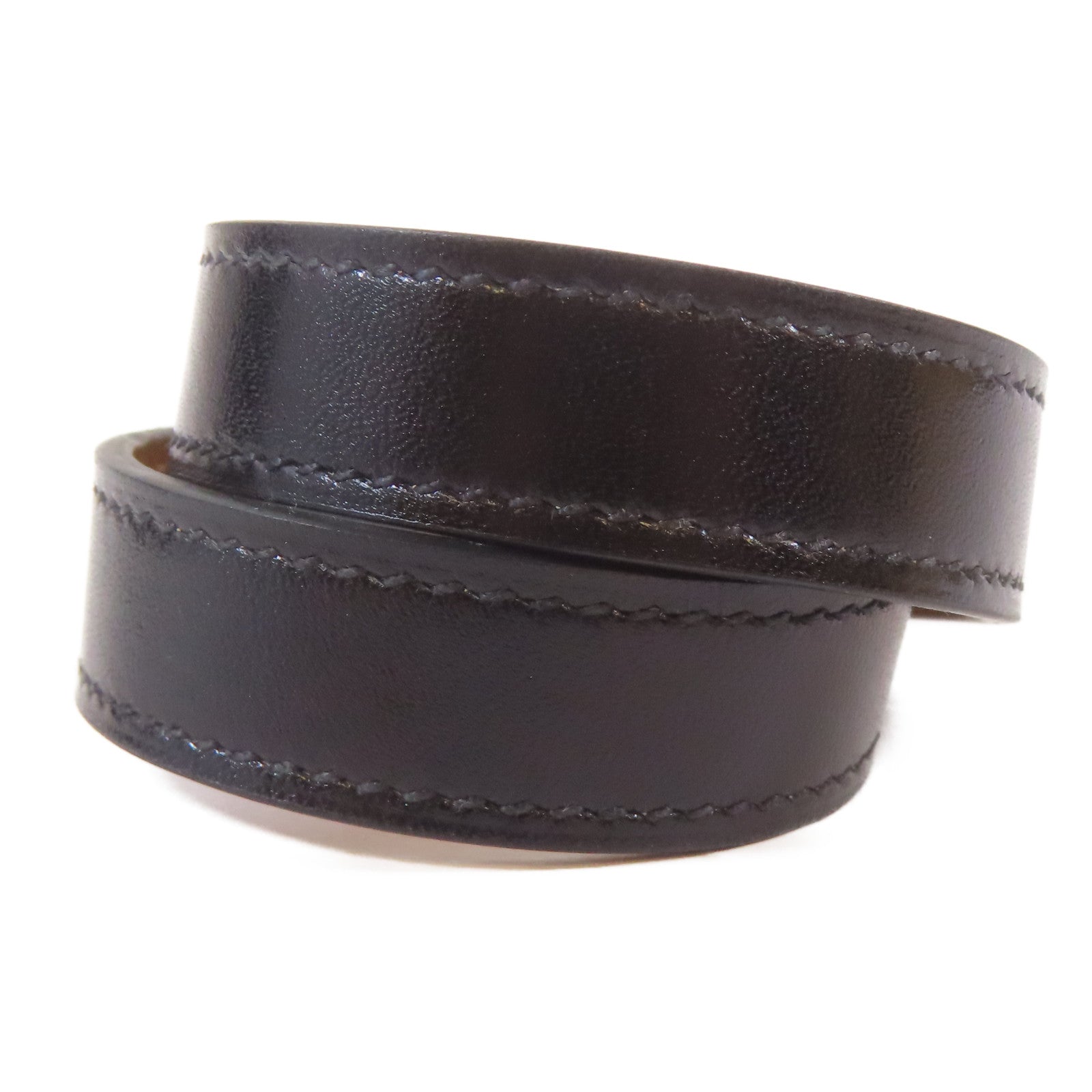 HERMES 【激減優惠】Swift皮革Drag Double Tour手鐲金色/黑色#13.5cm