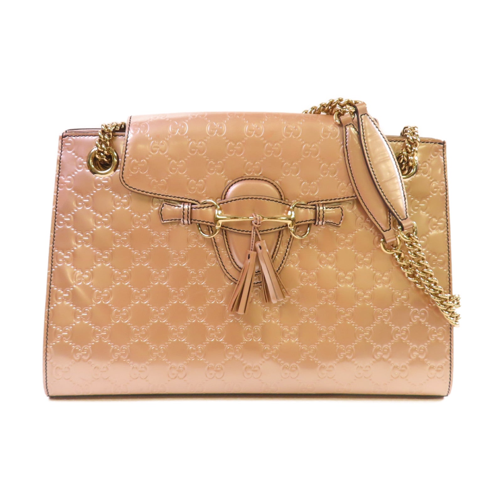 GUCCI 【激減優惠】漆皮皮革Guccissima Emily Chain Shoulder Bag金扣鏈帶肩背袋閃亮粉紅色