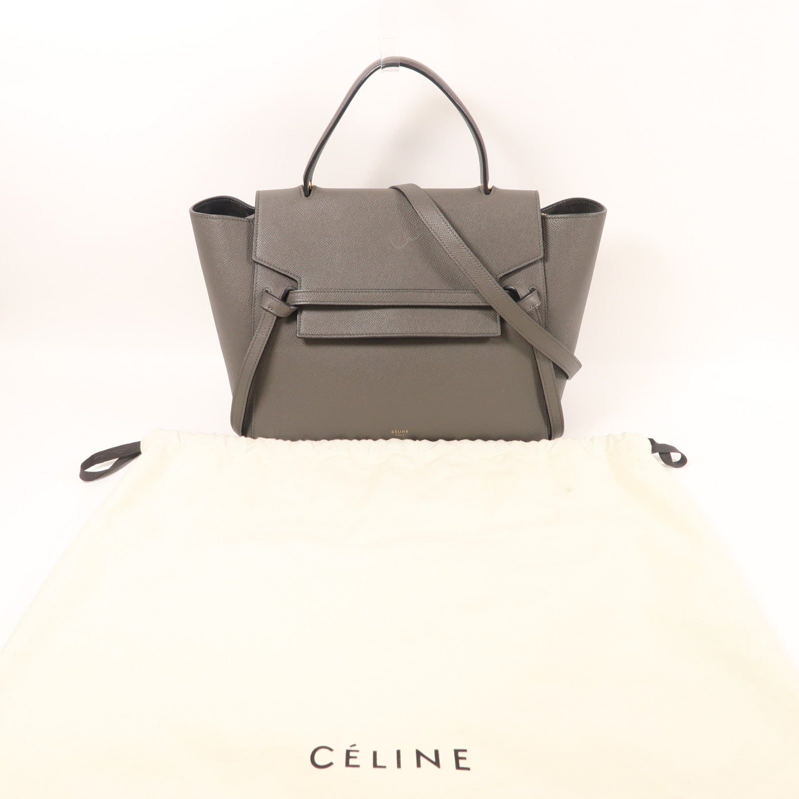 CELINE GHW Belt Bag 2 Way Shoulder Bag Handbag FAT1221 Calfskin Leather Gray