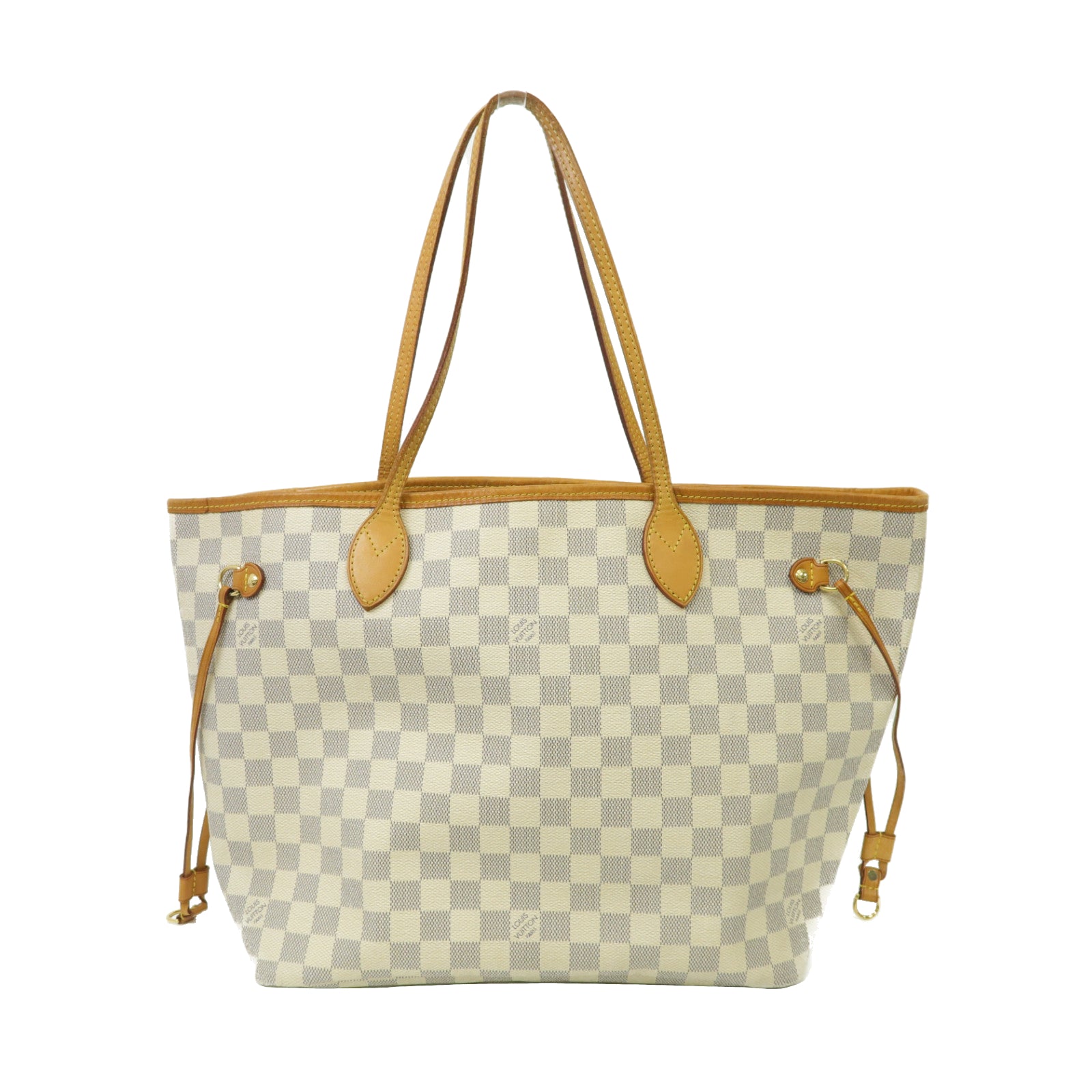 LOUIS VUITTON Damier Azur Neverfull MM金扣手挽袋白色
