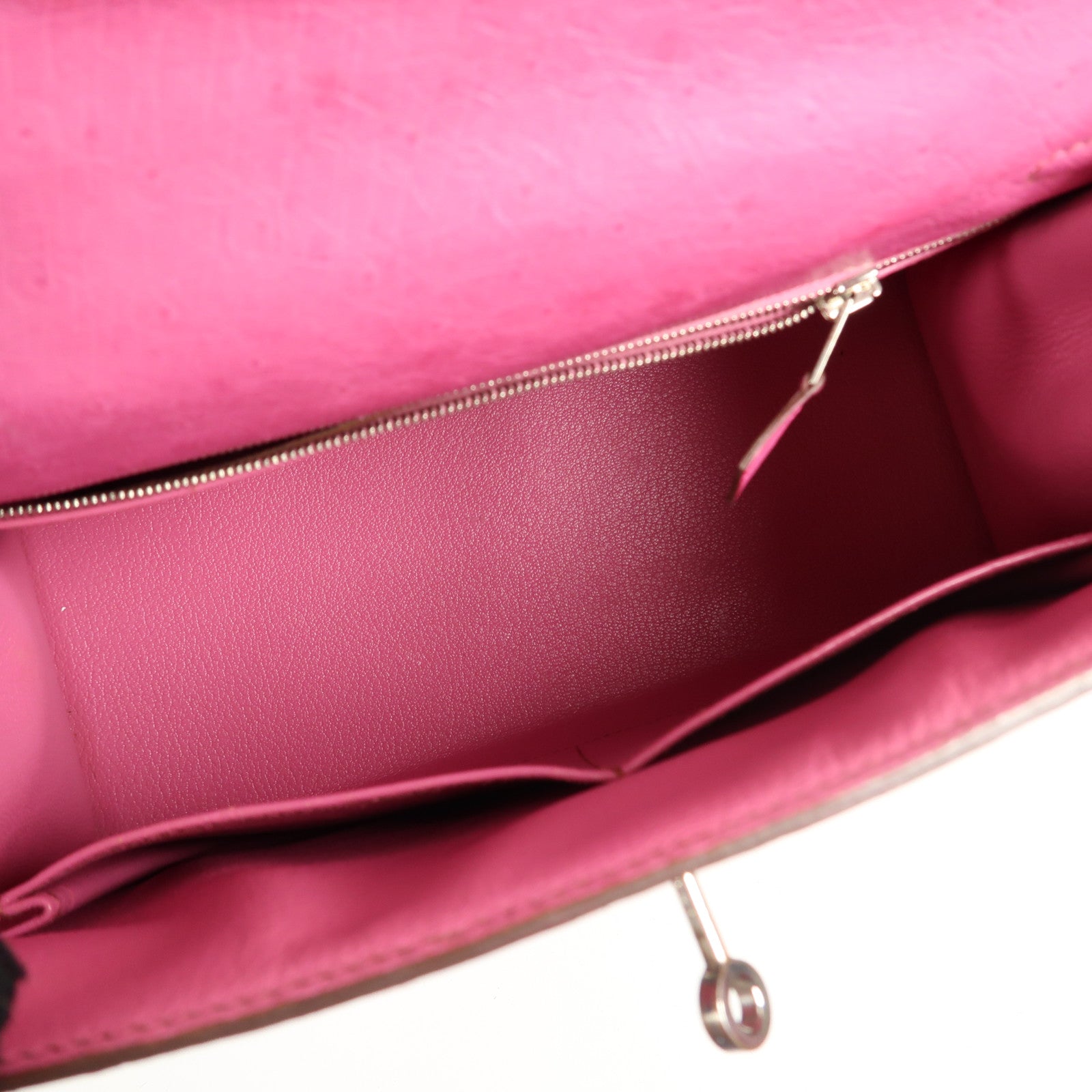 HERMES 【激減優惠】鴕鳥皮革Kelly 28銀扣手挽袋Fuchsia Pink