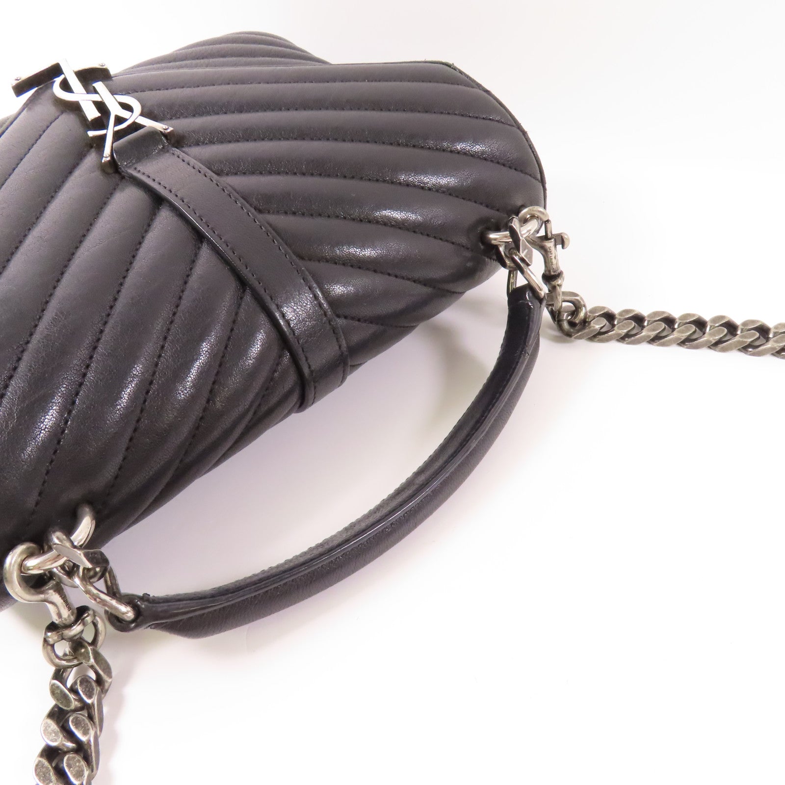 SAINT LAURENT 牛皮皮革Chain 2 Way Bag銀扣鏈帶手挽肩背兩用袋