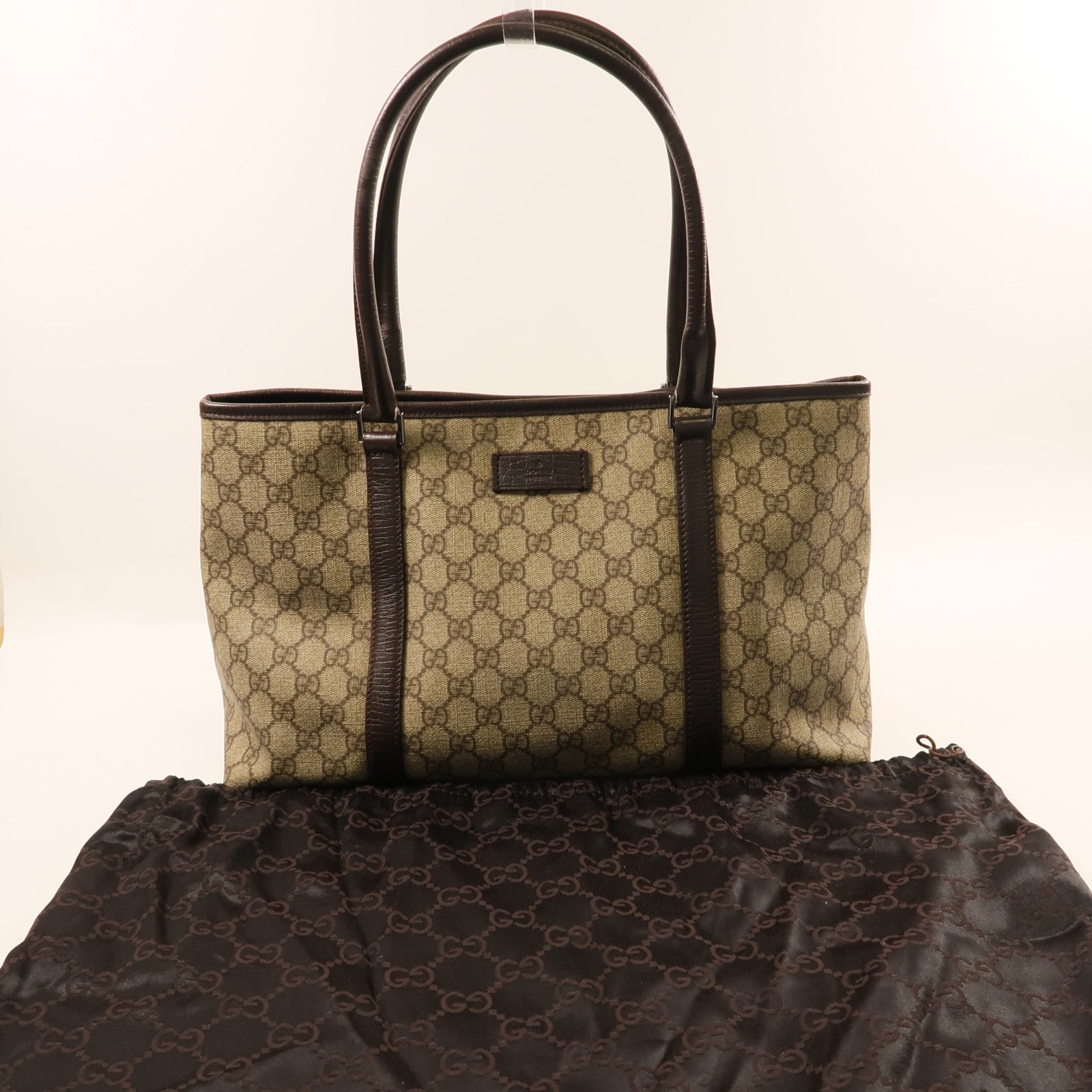 GUCCI 塗層帆布GG Plus Tote Bag銀扣手挽袋米色