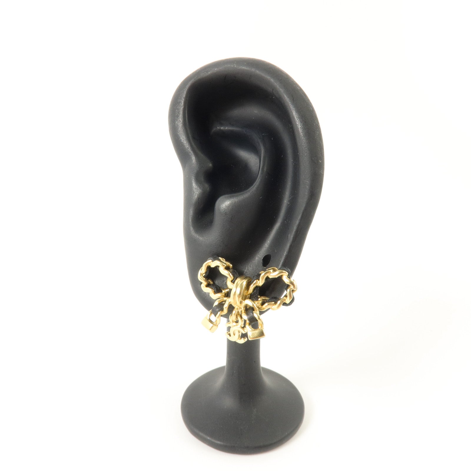 CHANEL 金屬/皮革Bow Earrings耳環