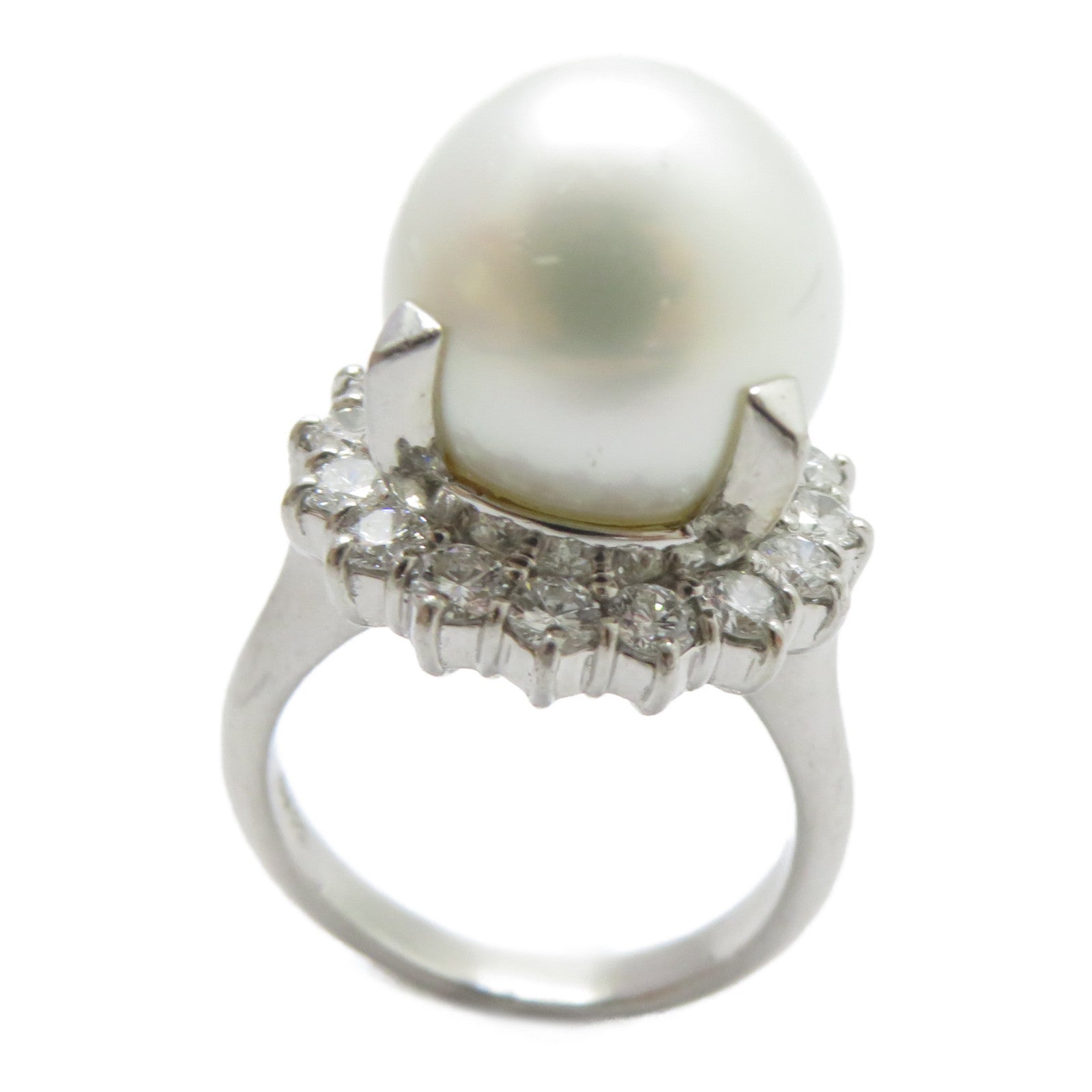 JEWELRY PT900鉑金SouthSea Pearl Ring南洋珍珠12.6mm/0.85ct鑽石戒指US#5.5