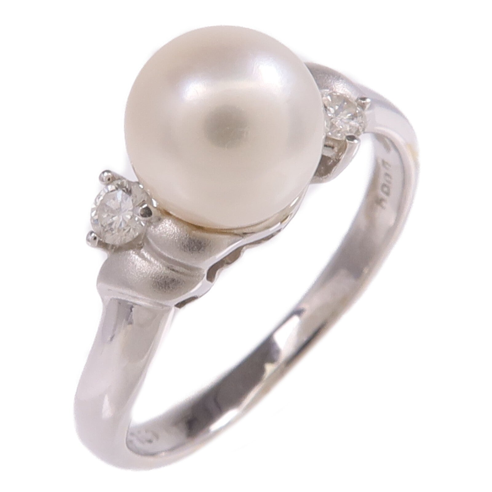 JEWELRY 【激減優惠】18K白金Pearl Diamond Ring珍珠/鑽石戒指US#4.75