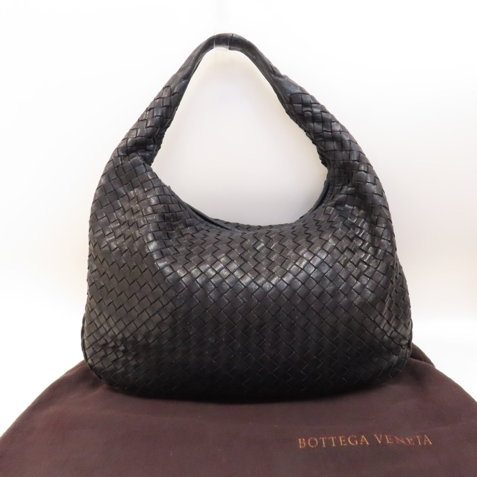 BOTTEGA VENETA 織紋牛皮皮革Hobo Bag金扣肩背袋黑色