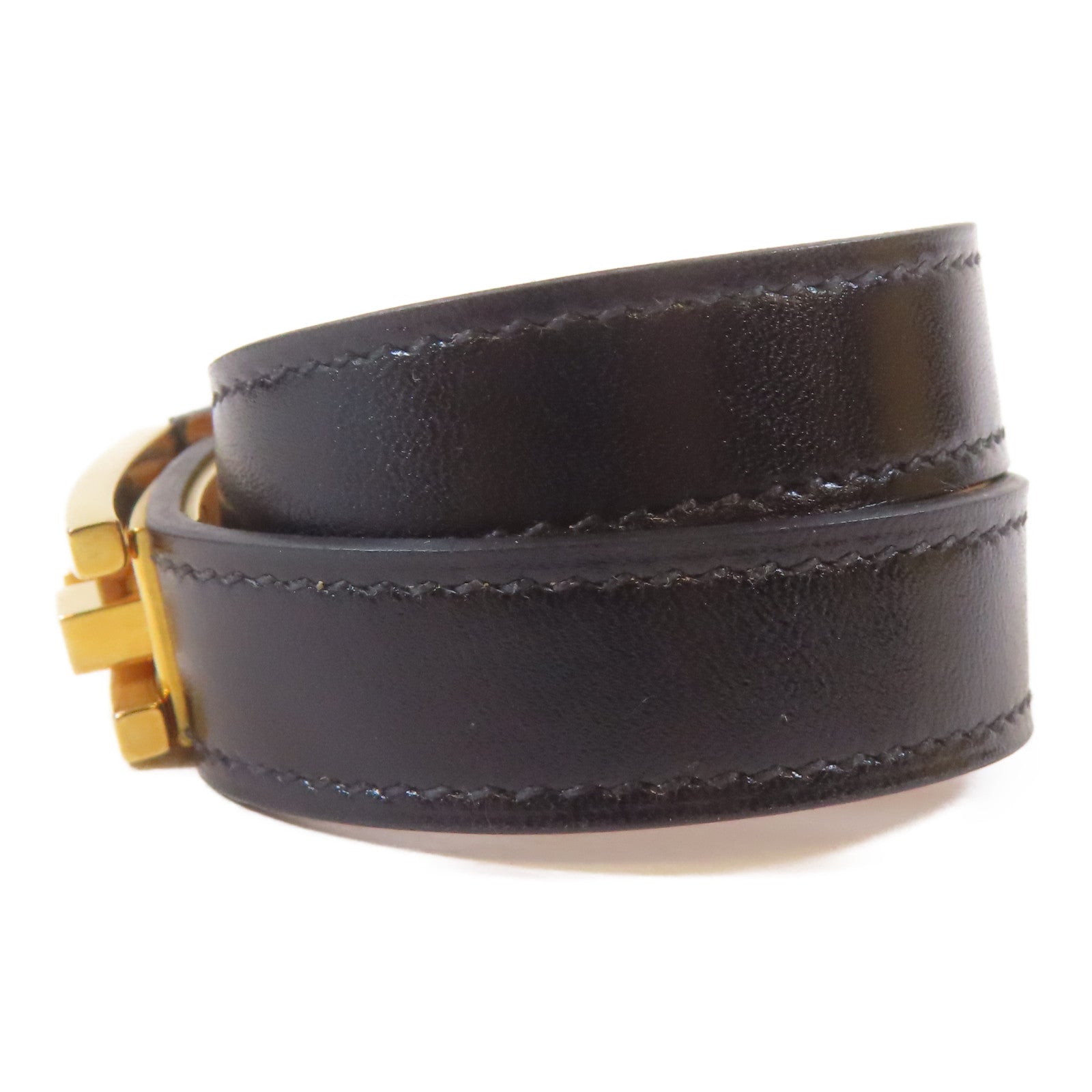 HERMES 【激減優惠】Swift皮革Drag Double Tour手鐲金色/黑色#13.5cm