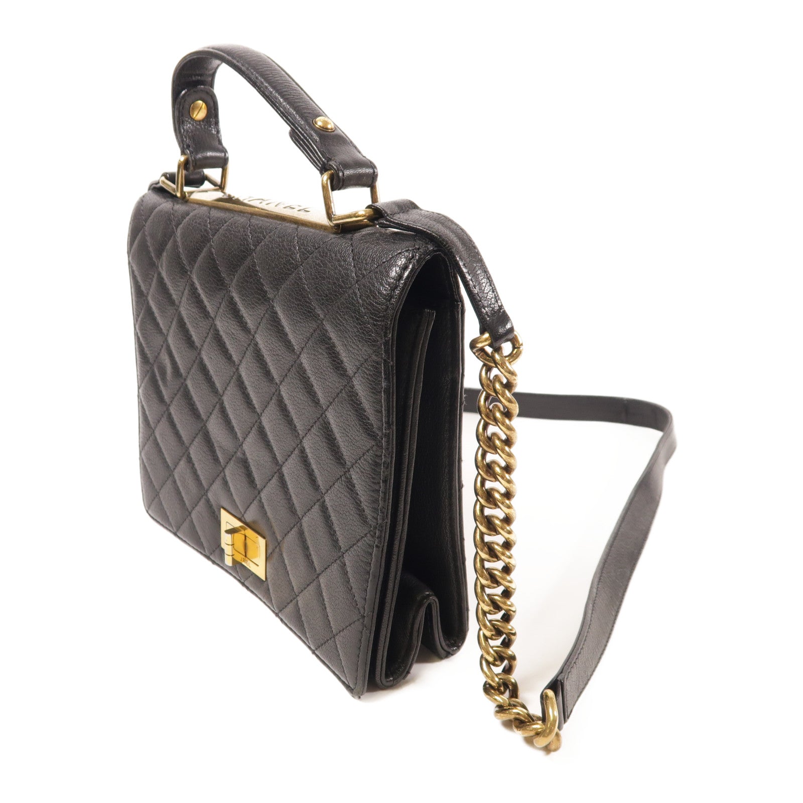 CHANEL 牛皮皮革2.55金扣鏈帶手挽肩背兩用袋