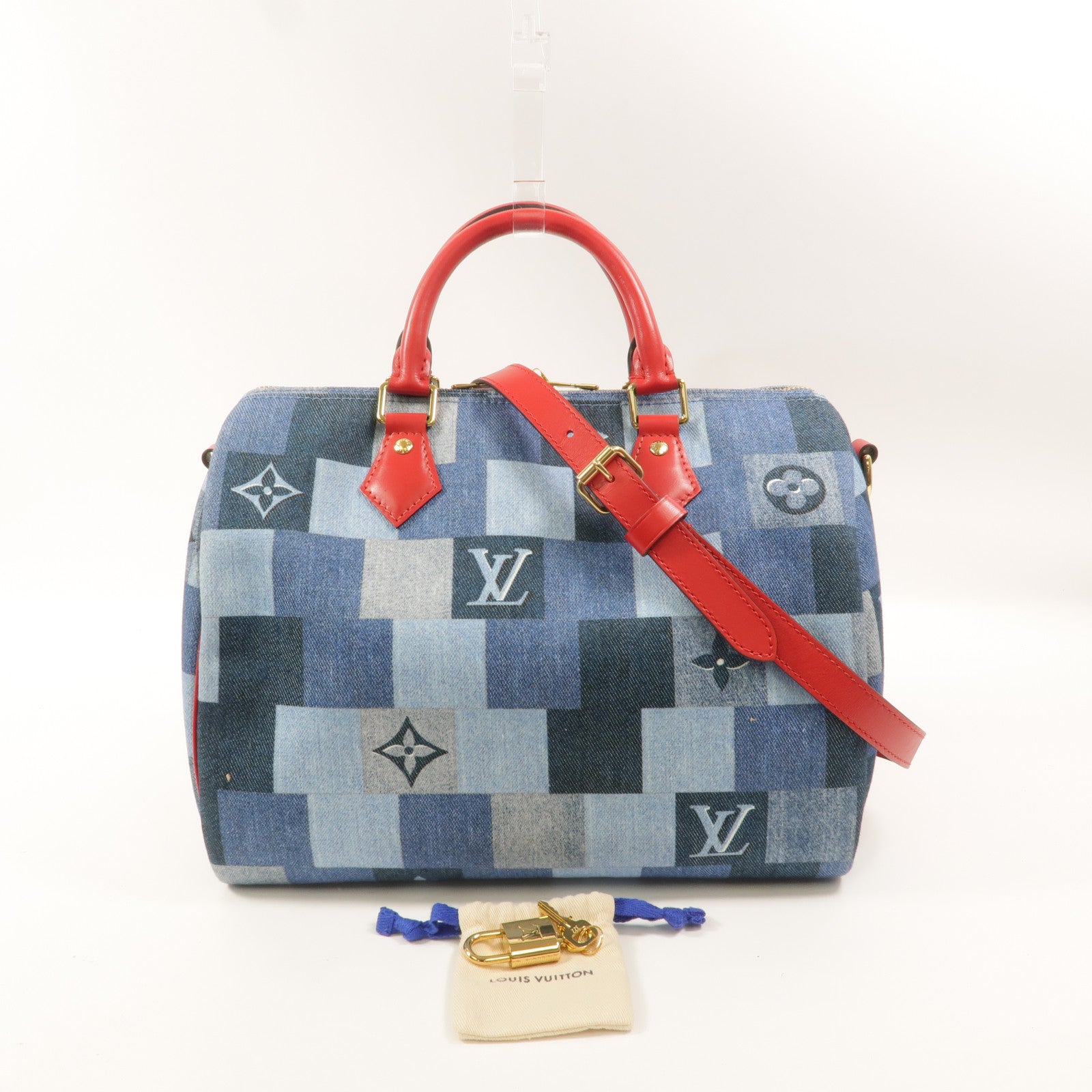 LOUIS VUITTON Monogram Denim Speedy Bandouliere 30手挽肩背兩用袋