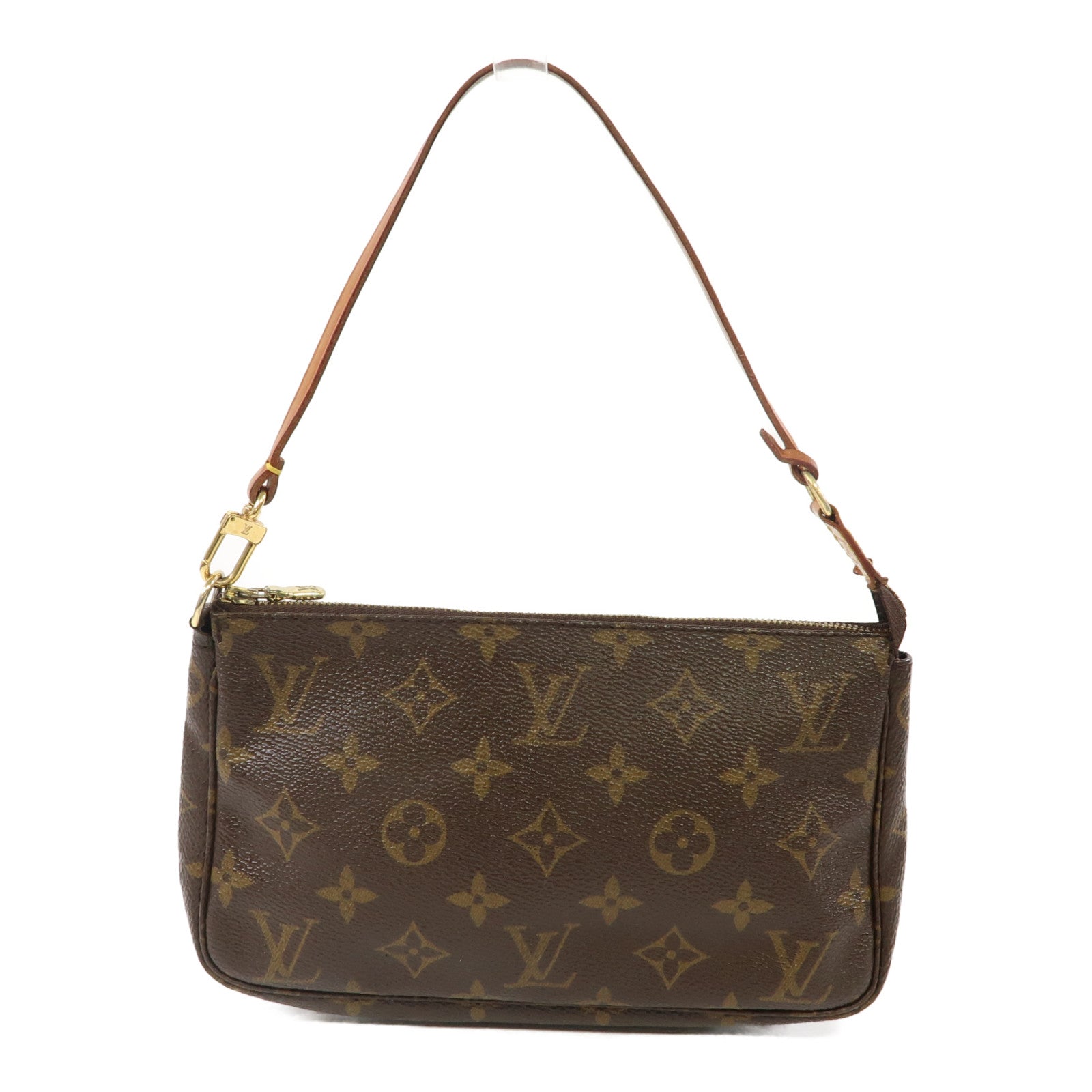 LOUIS VUITTON 塗層帆布Pochette Accessories金扣肩背袋啡色