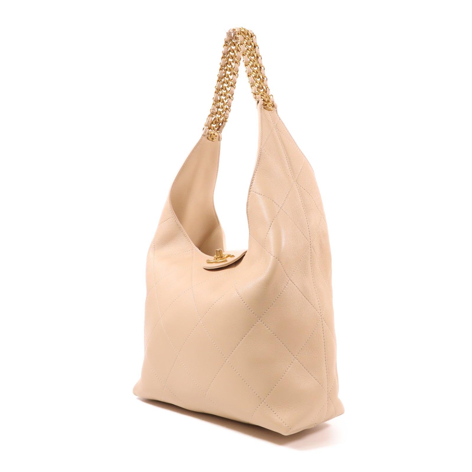 CHANEL 牛皮皮革Hobo Bag金扣鏈帶肩背袋