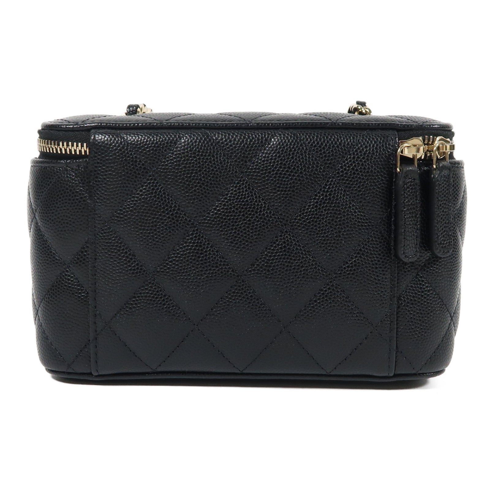 CHANEL 牛皮皮革Vanity Case金扣鏈帶肩背袋黑色