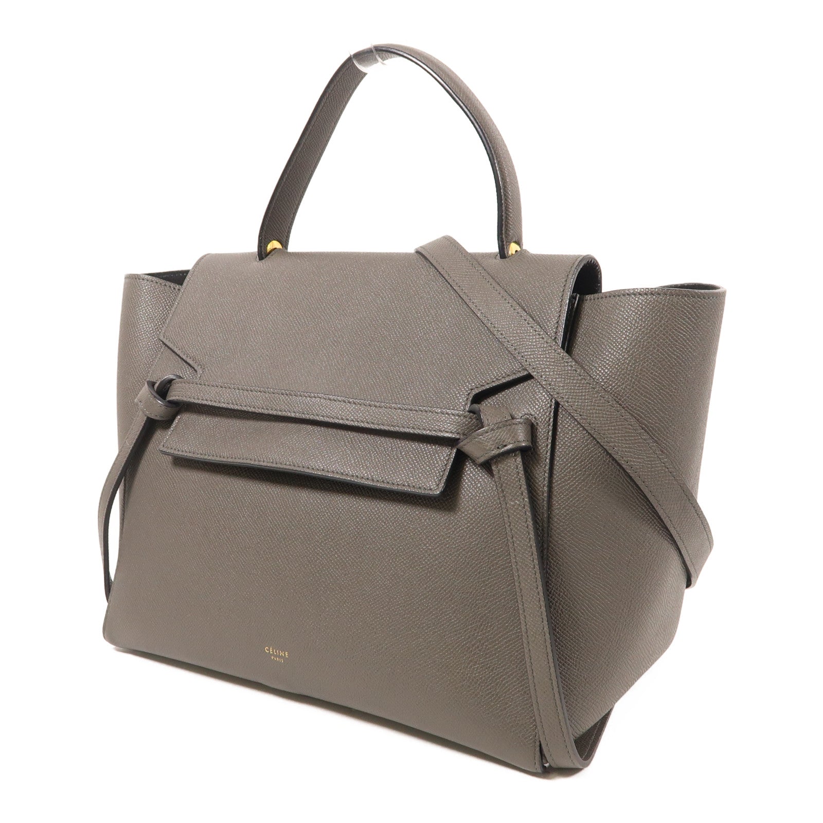 CELINE GHW Belt Bag 2 Way Shoulder Bag Handbag FAT1221 Calfskin Leather Gray