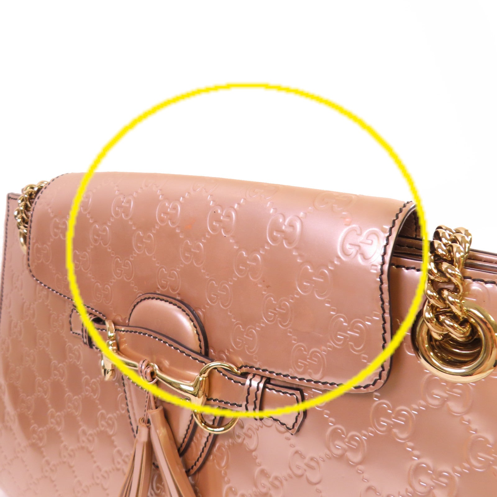 GUCCI 【激減優惠】漆皮皮革Guccissima Emily Chain Shoulder Bag金扣鏈帶肩背袋閃亮粉紅色