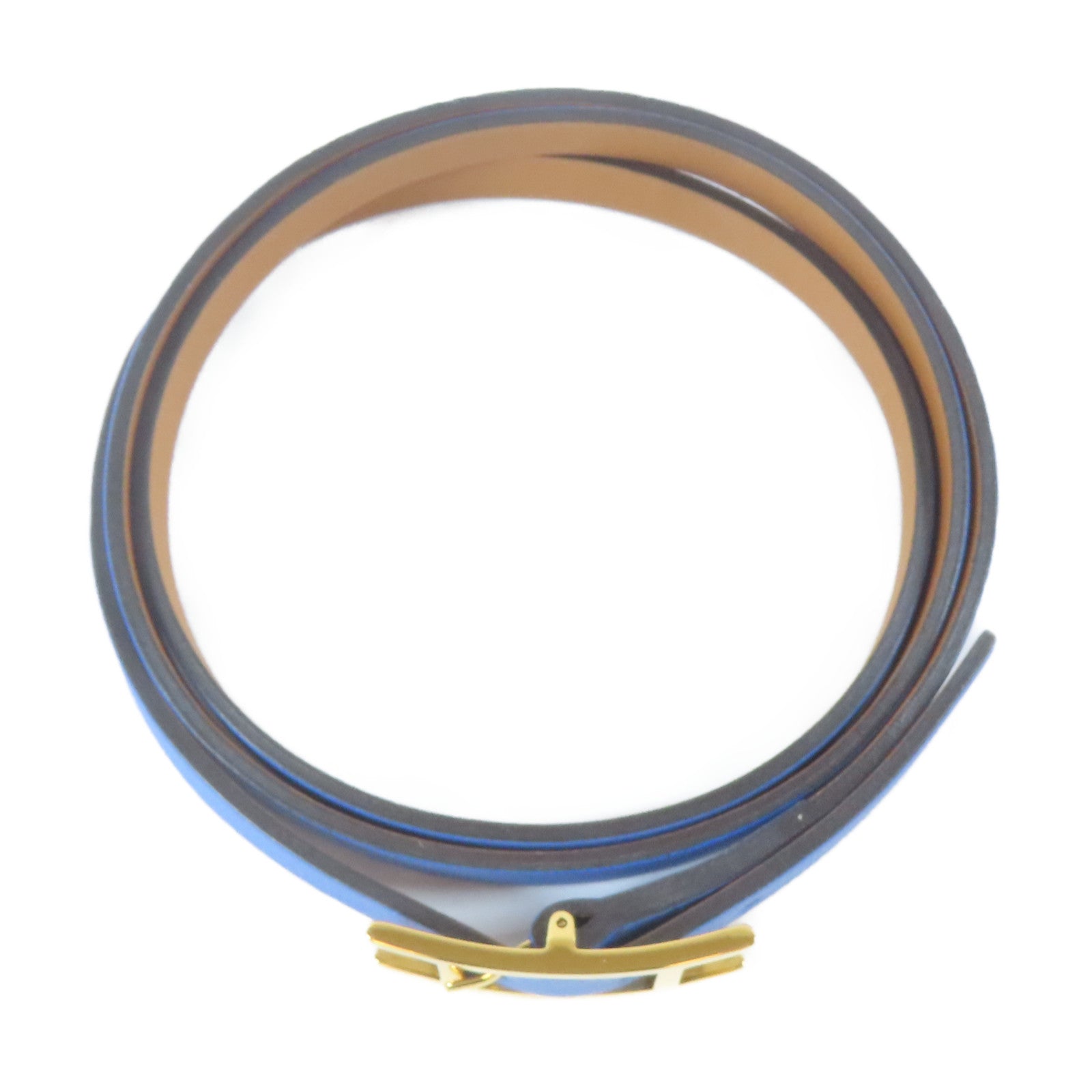 HERMES 皮革Bangle金扣手鐲藍色#21.5cm