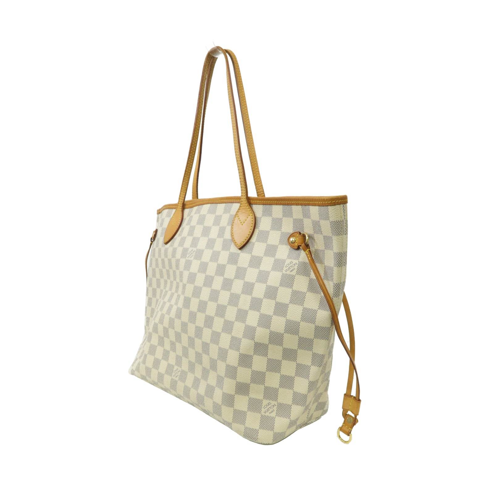 LOUIS VUITTON Damier Azur Neverfull MM金扣手挽袋白色