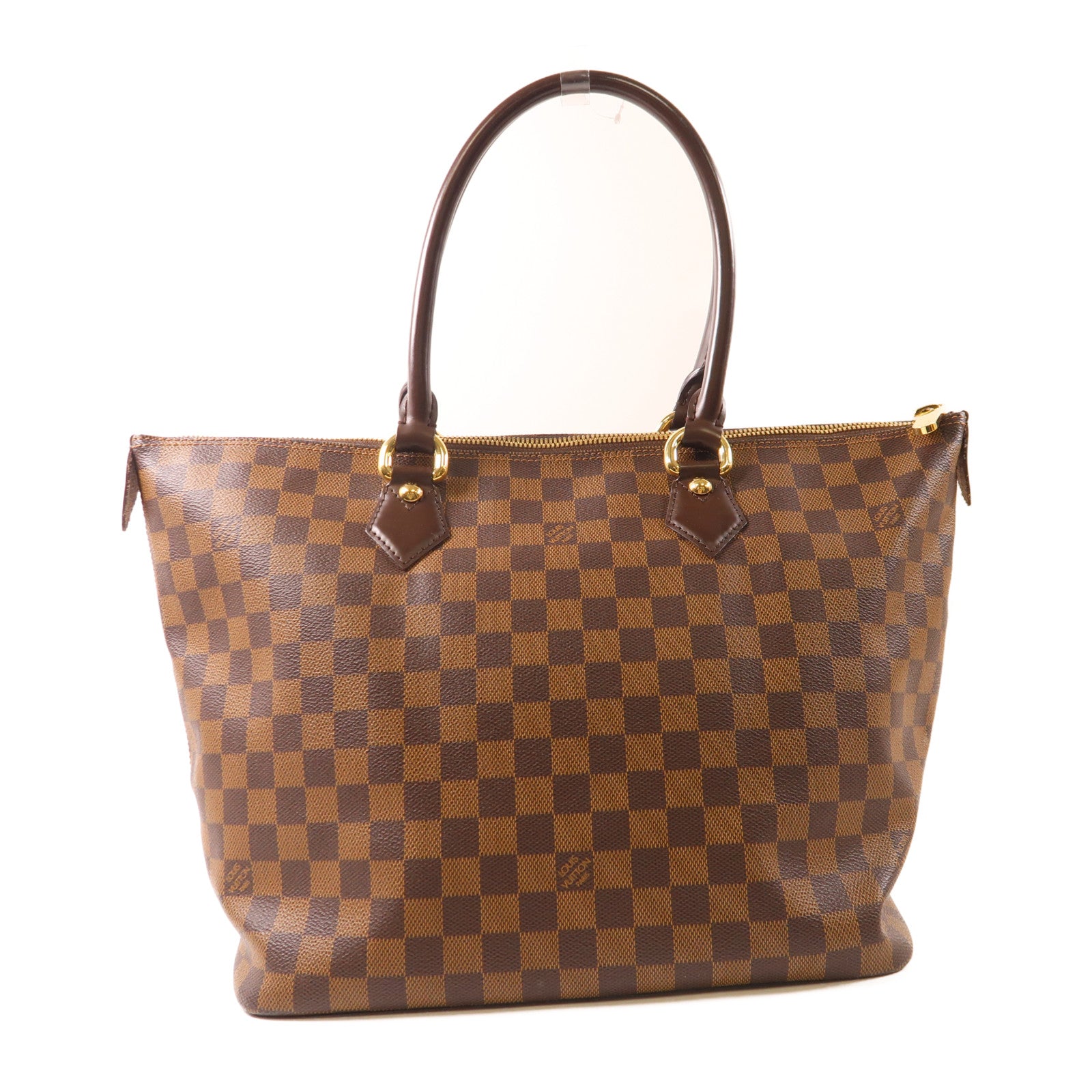 LOUIS VUITTON Damier Saleya MM金扣肩背袋/手挽袋棕色