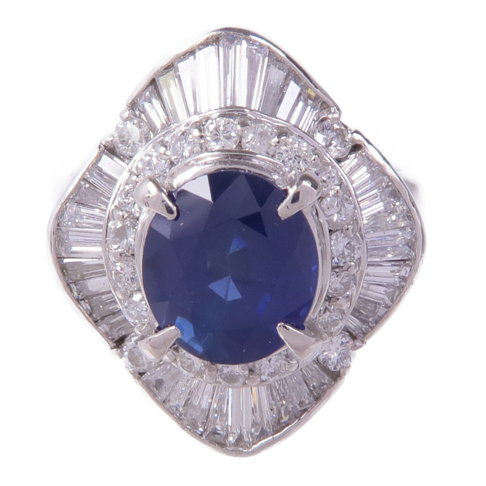 JEWELRY PT900鉑金Sapphire Diamond Ring藍寶石/鑽石戒指US#6