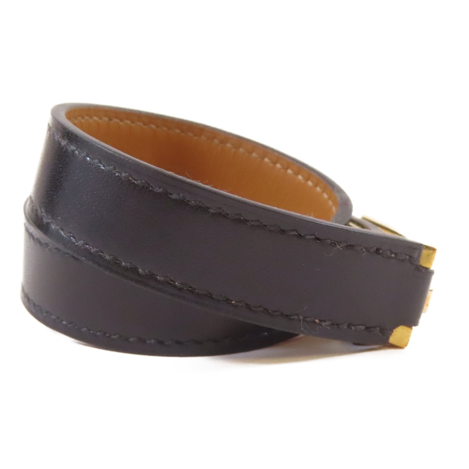 HERMES 【激減優惠】Swift皮革Drag Double Tour手鐲金色/黑色#13.5cm