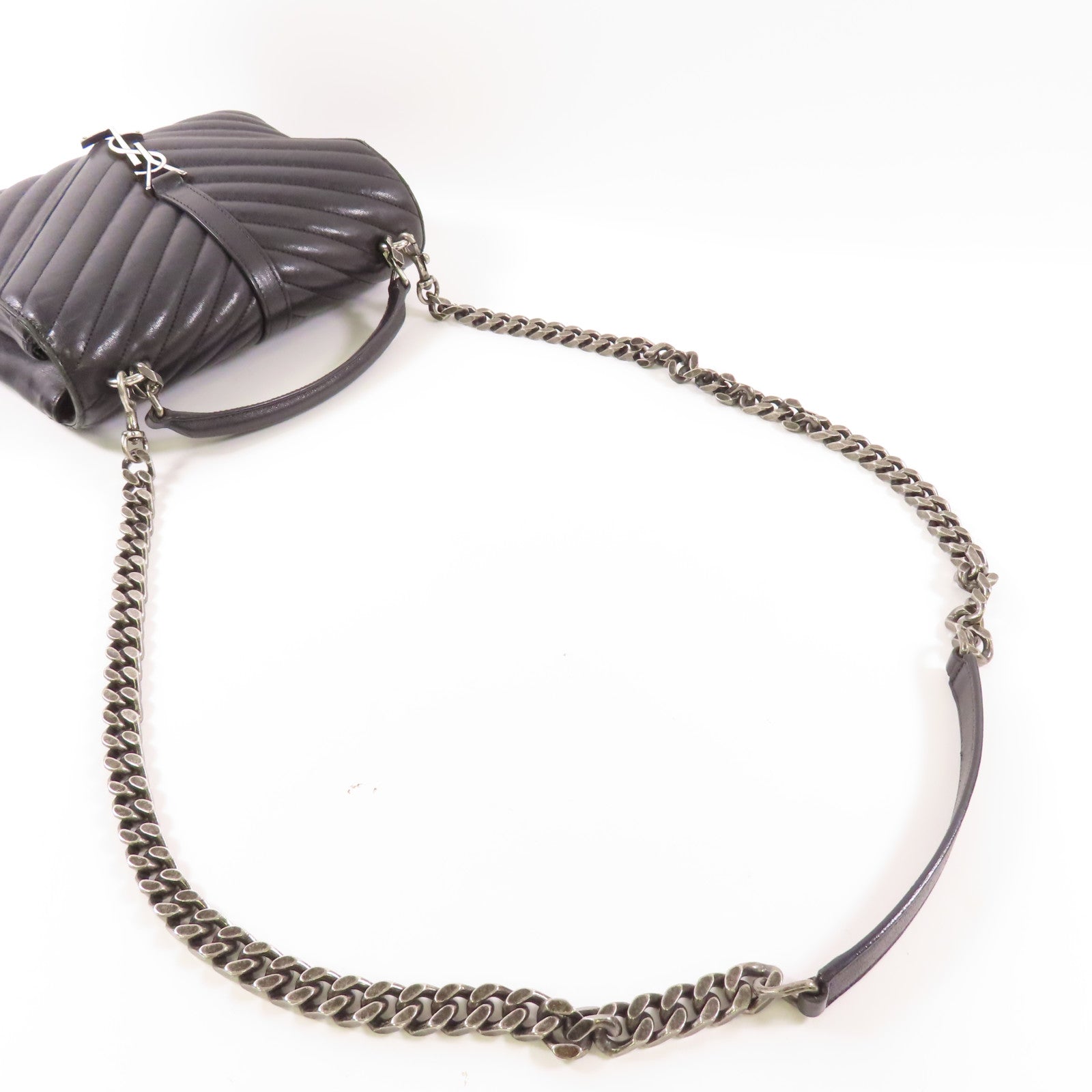 SAINT LAURENT 牛皮皮革Chain 2 Way Bag銀扣鏈帶手挽肩背兩用袋
