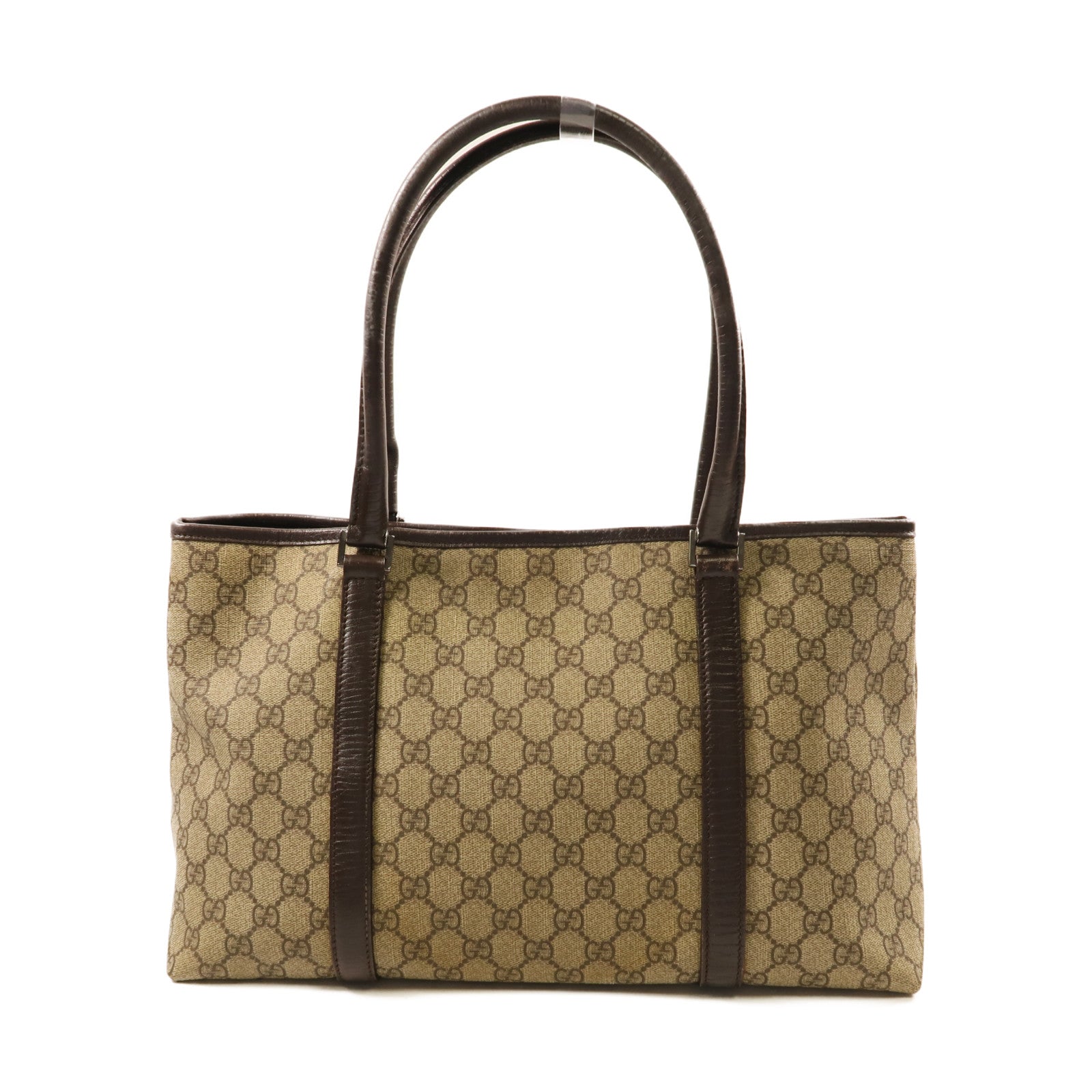 GUCCI 塗層帆布GG Plus Tote Bag銀扣手挽袋米色
