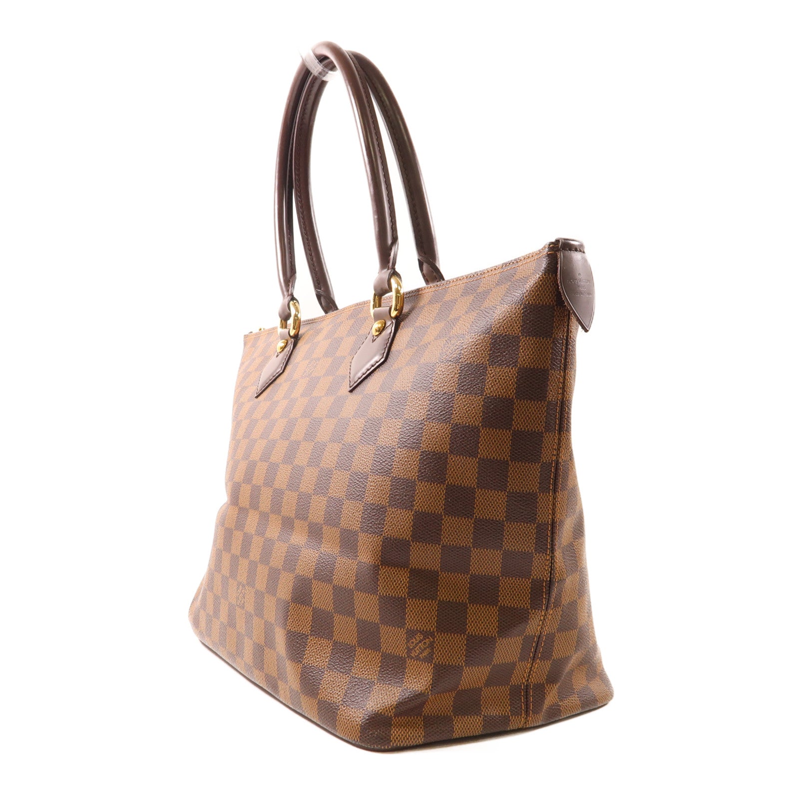 LOUIS VUITTON Damier Saleya MM金扣肩背袋/手挽袋棕色