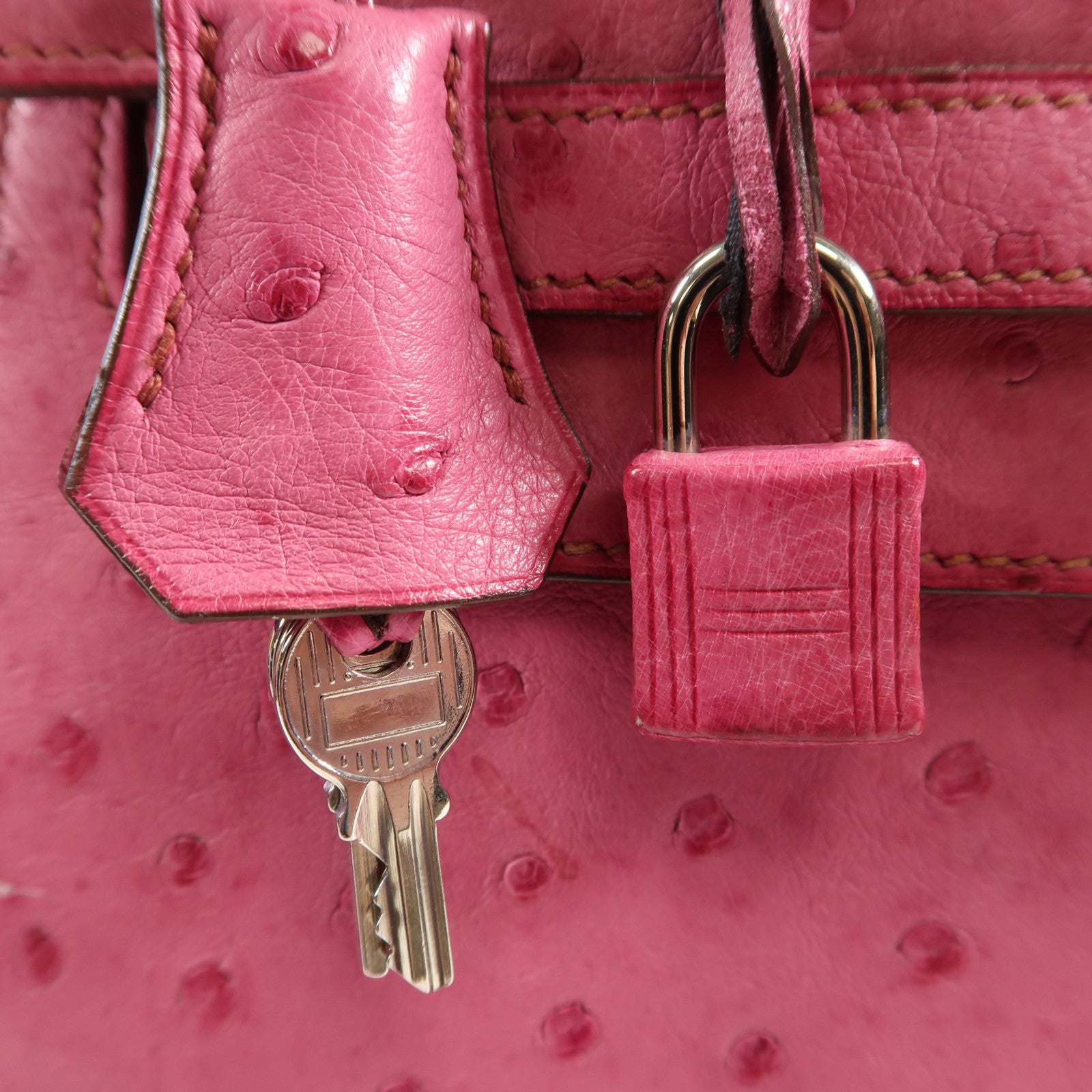 HERMES 【激減優惠】鴕鳥皮革Kelly 28銀扣手挽袋Fuchsia Pink