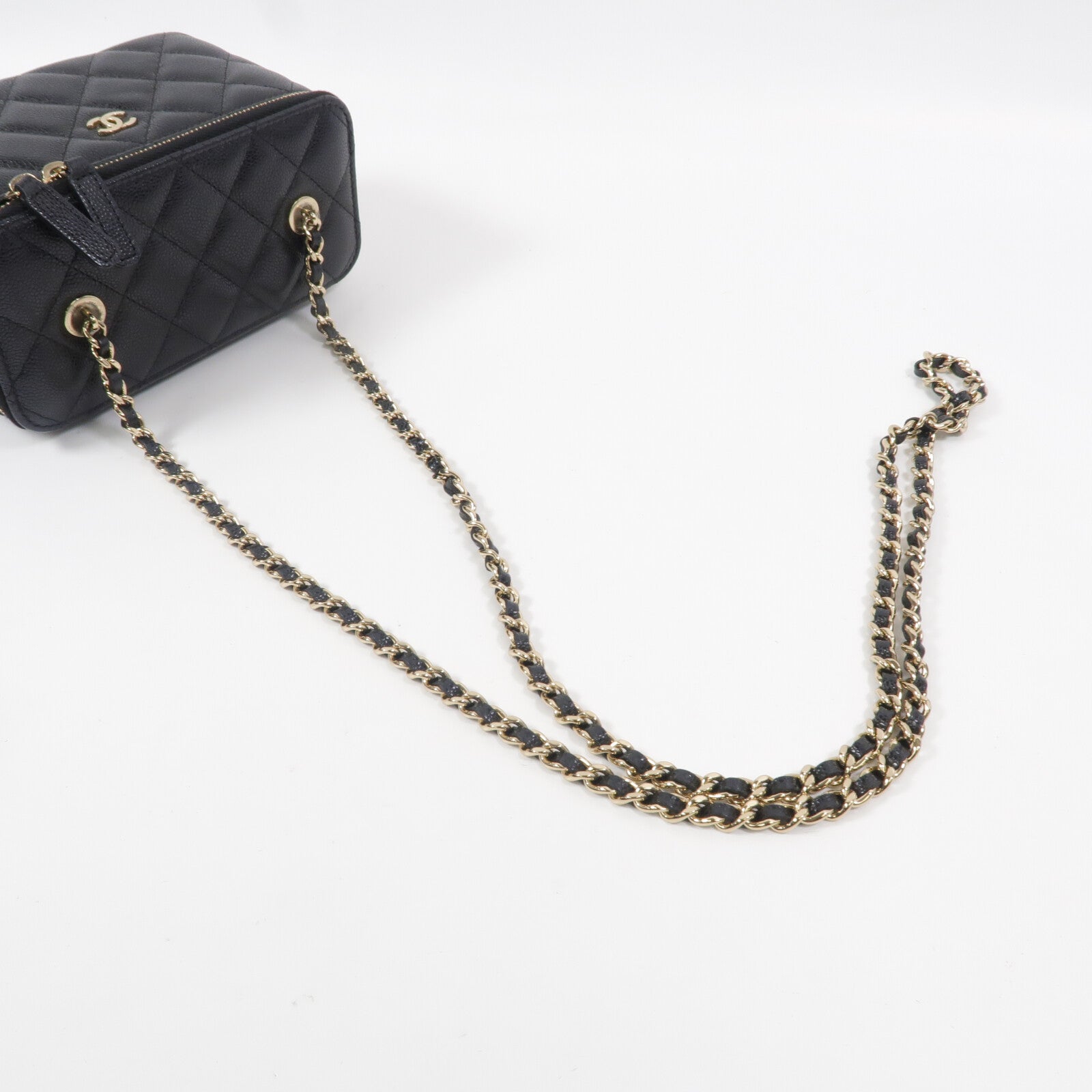 CHANEL 牛皮皮革Vanity Case鏈帶肩背袋