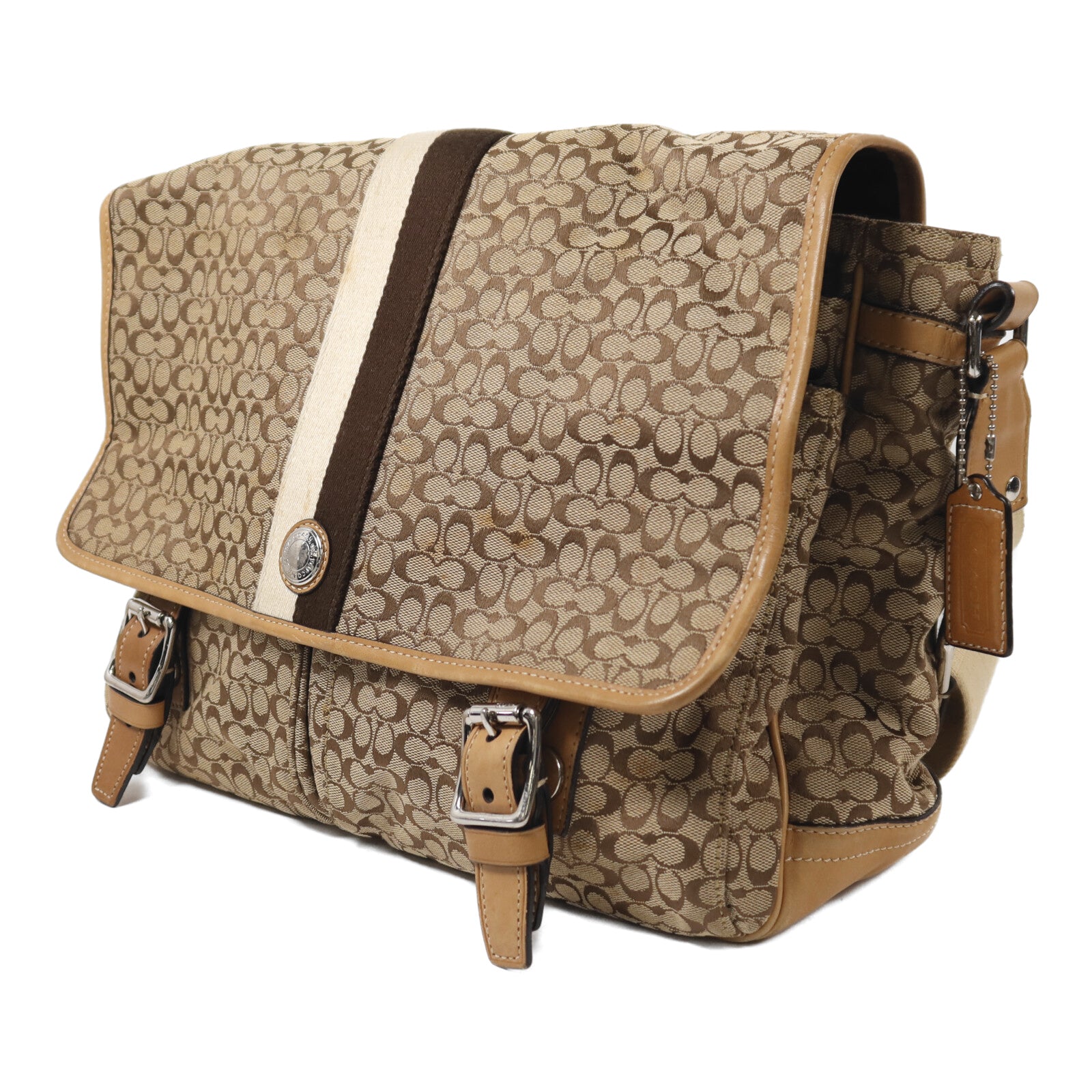 COACH 帆布Shoulder Bag銀扣肩背袋