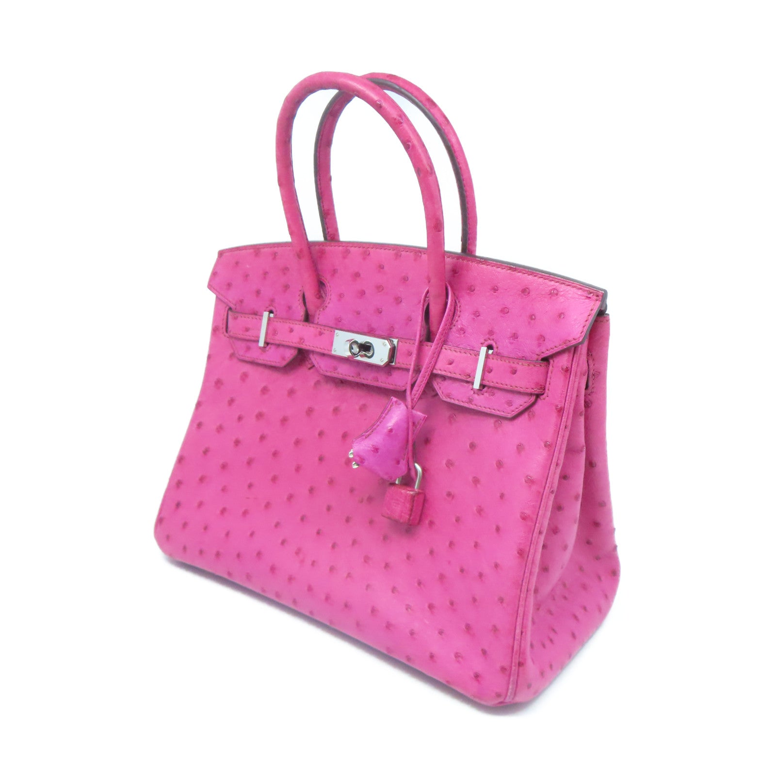 HERMES Ostrich Leather Birkin 30 Silver Buckle Hand Bag Pink