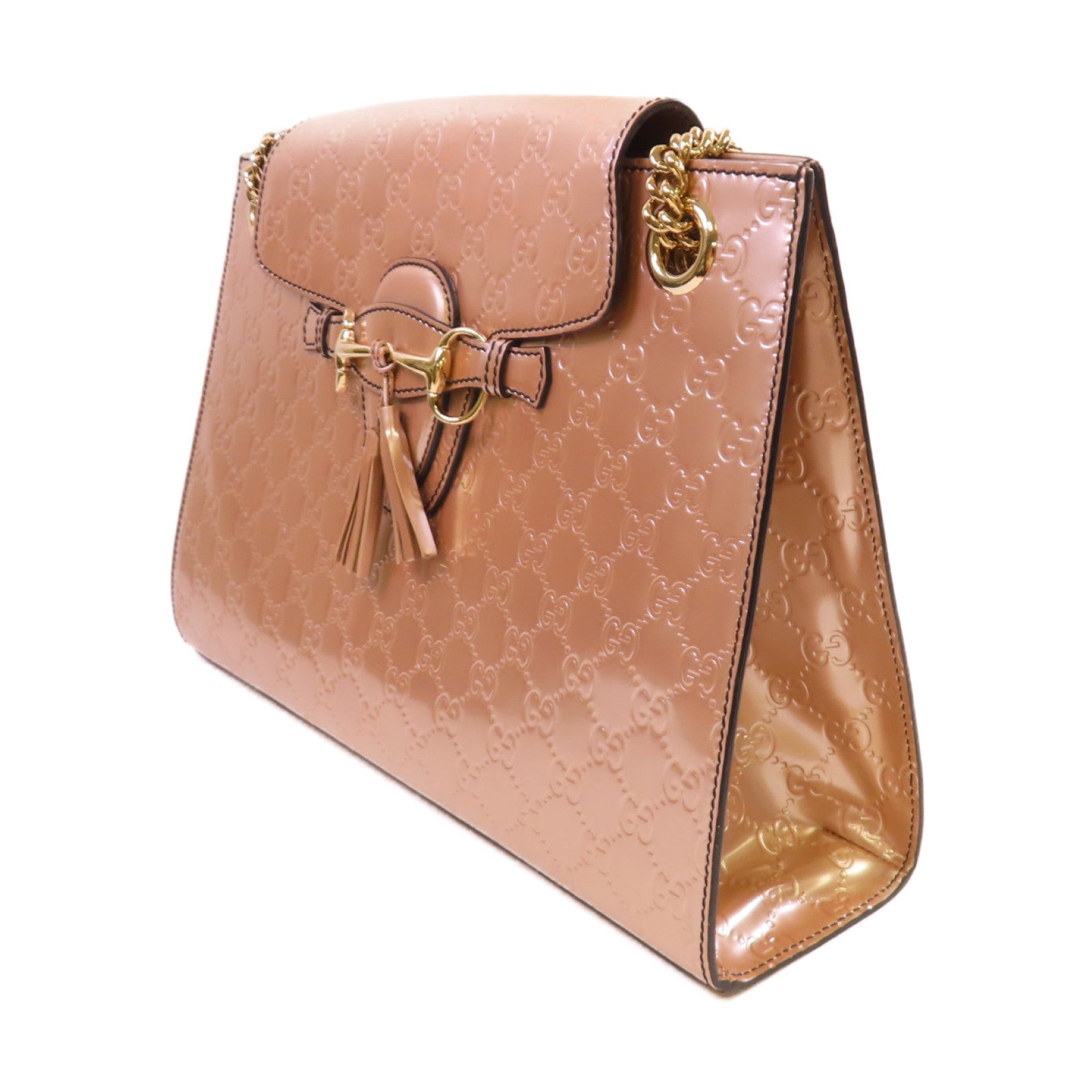 GUCCI 【激減優惠】漆皮皮革Guccissima Emily Chain Shoulder Bag金扣鏈帶肩背袋閃亮粉紅色