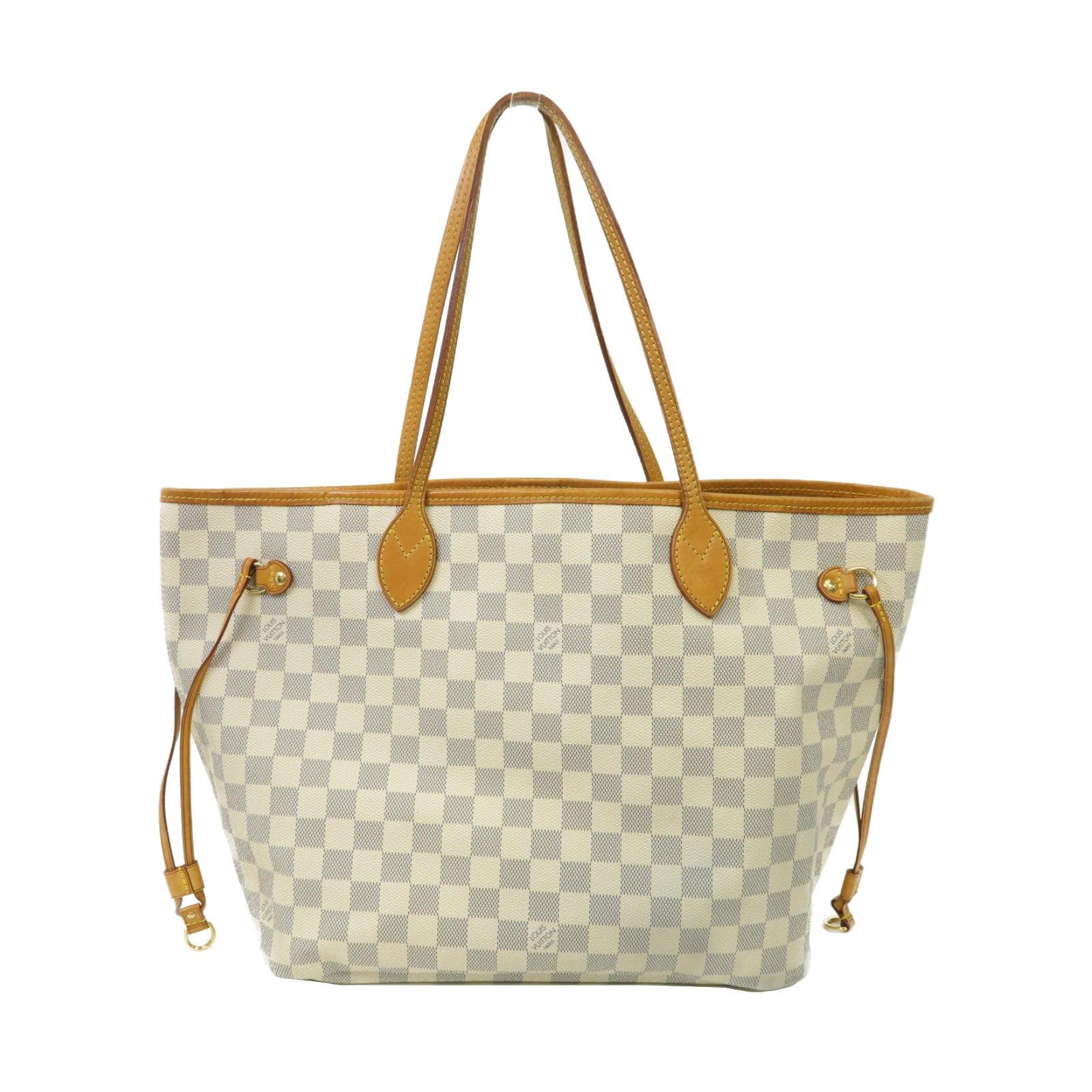 LOUIS VUITTON Damier Azur Neverfull MM金扣手挽袋白色