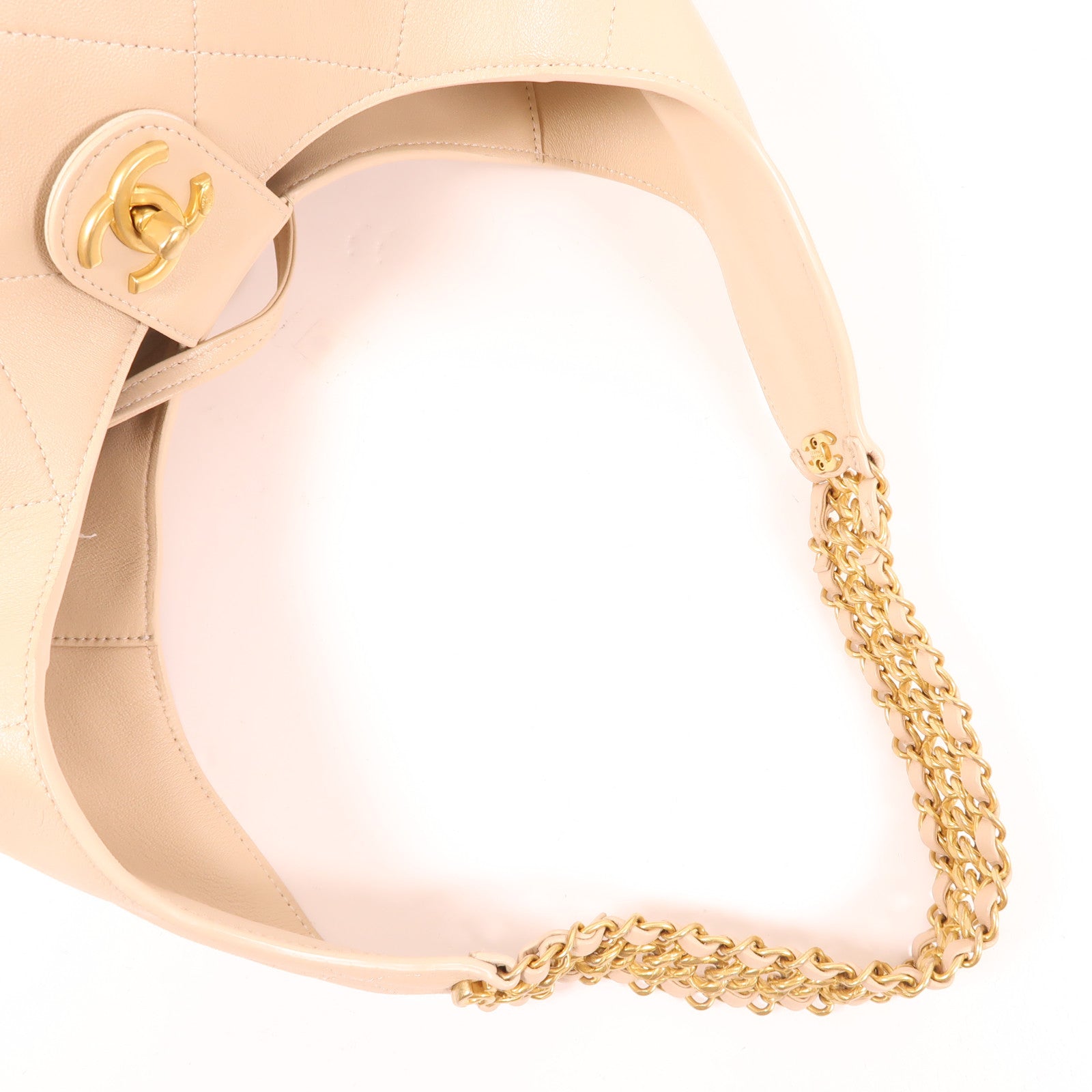 CHANEL 【激減優惠】牛皮皮革Hobo Bag金扣鏈帶肩背袋