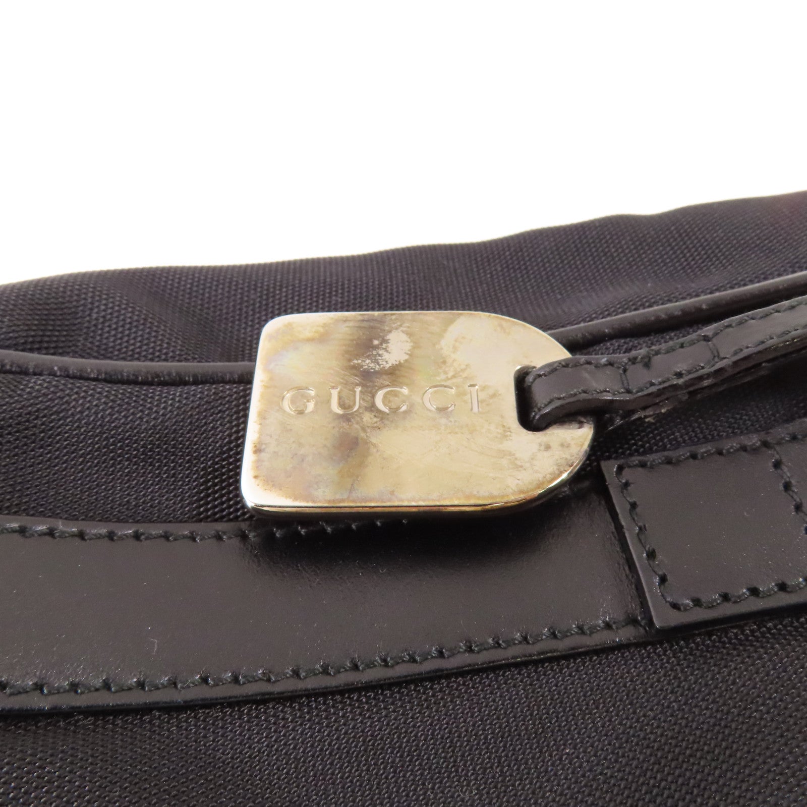 GUCCI 尼龍/皮革Handbag銀扣手挽袋