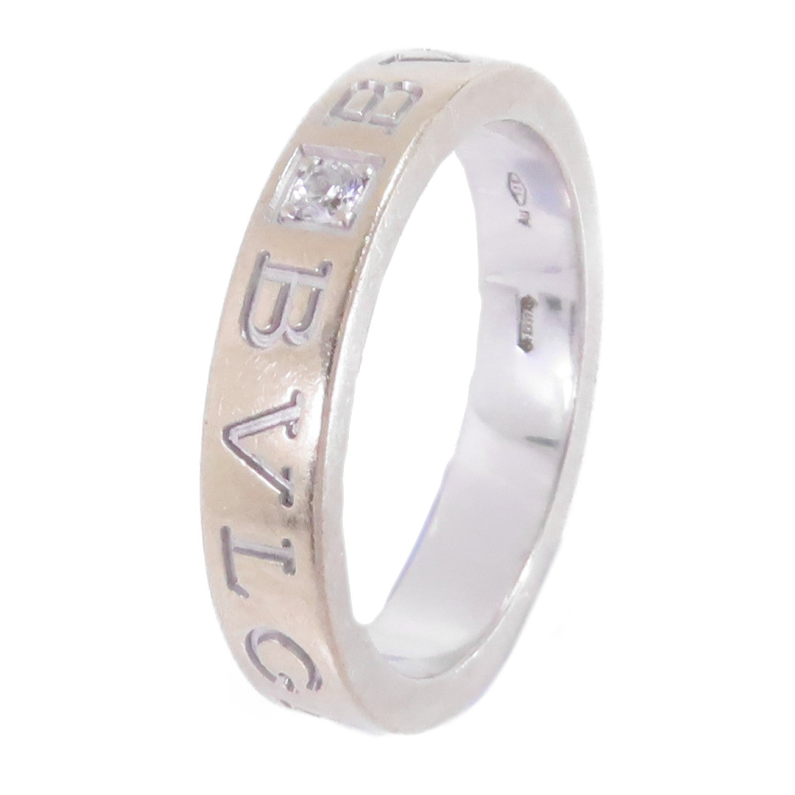 BVLGARI 18K白金/鑽石Double Logo 1p Diamond Ring戒指US#7.25