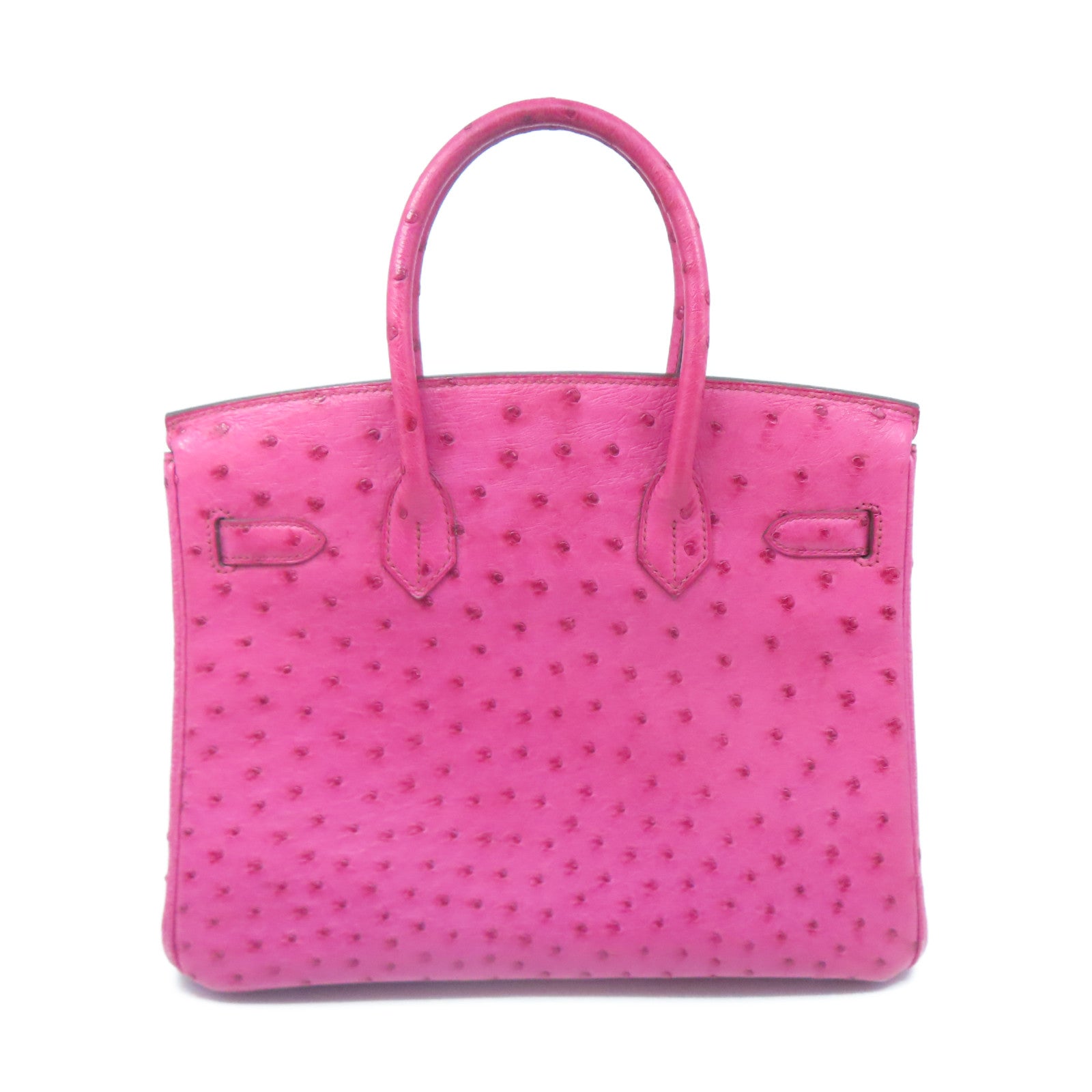 HERMES Ostrich Leather Birkin 30 Silver Buckle Hand Bag Pink