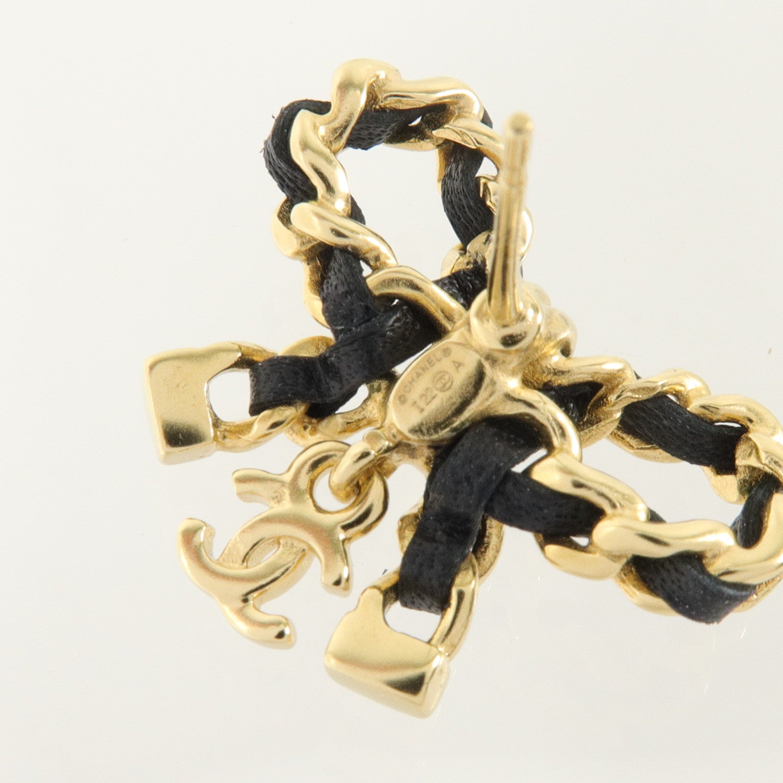 CHANEL 金屬/皮革Bow Earrings耳環