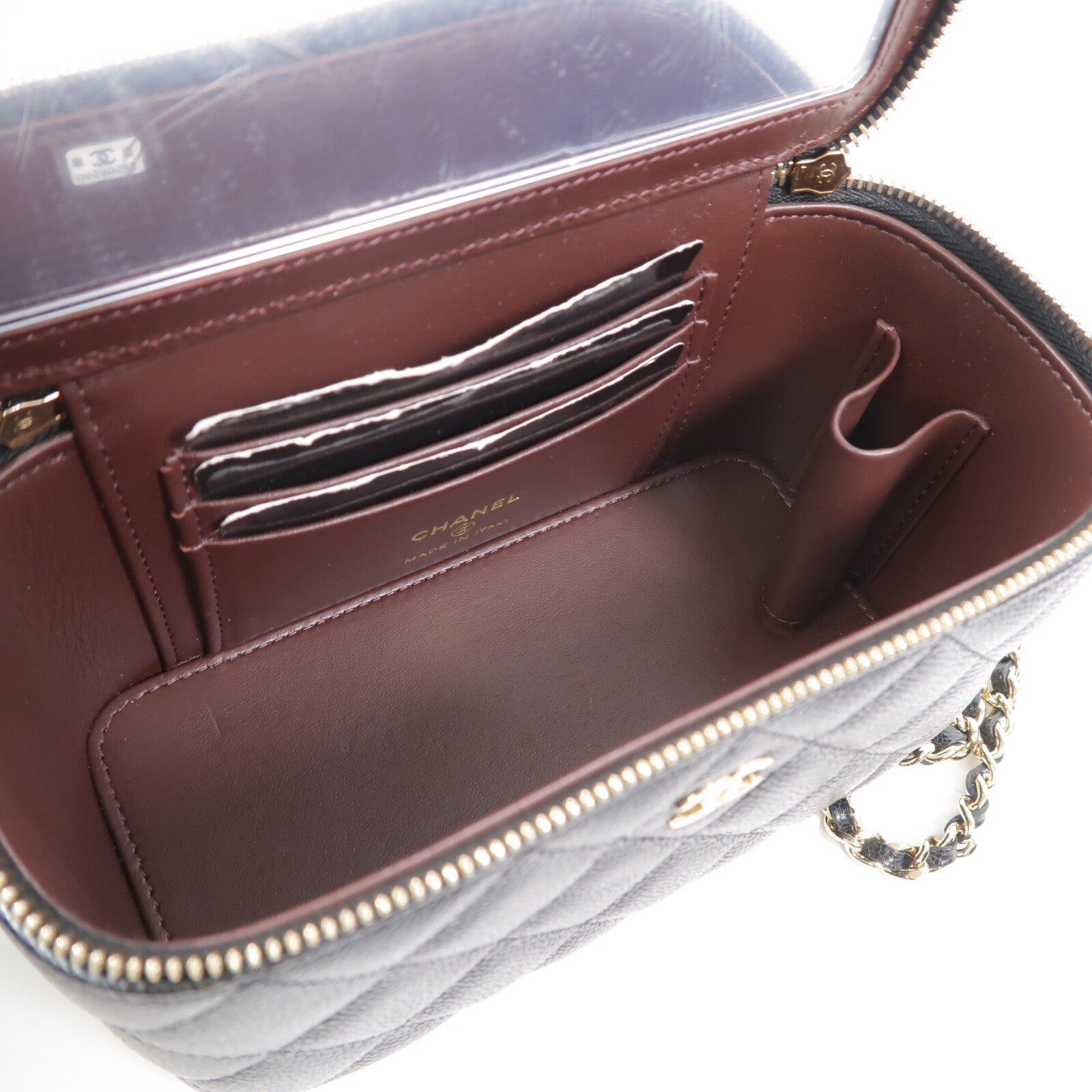 CHANEL 牛皮皮革Vanity Case鏈帶肩背袋