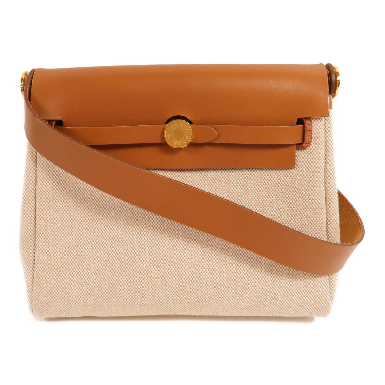 HERMES 帆布Mini Herbag肩背袋Gold/Beige