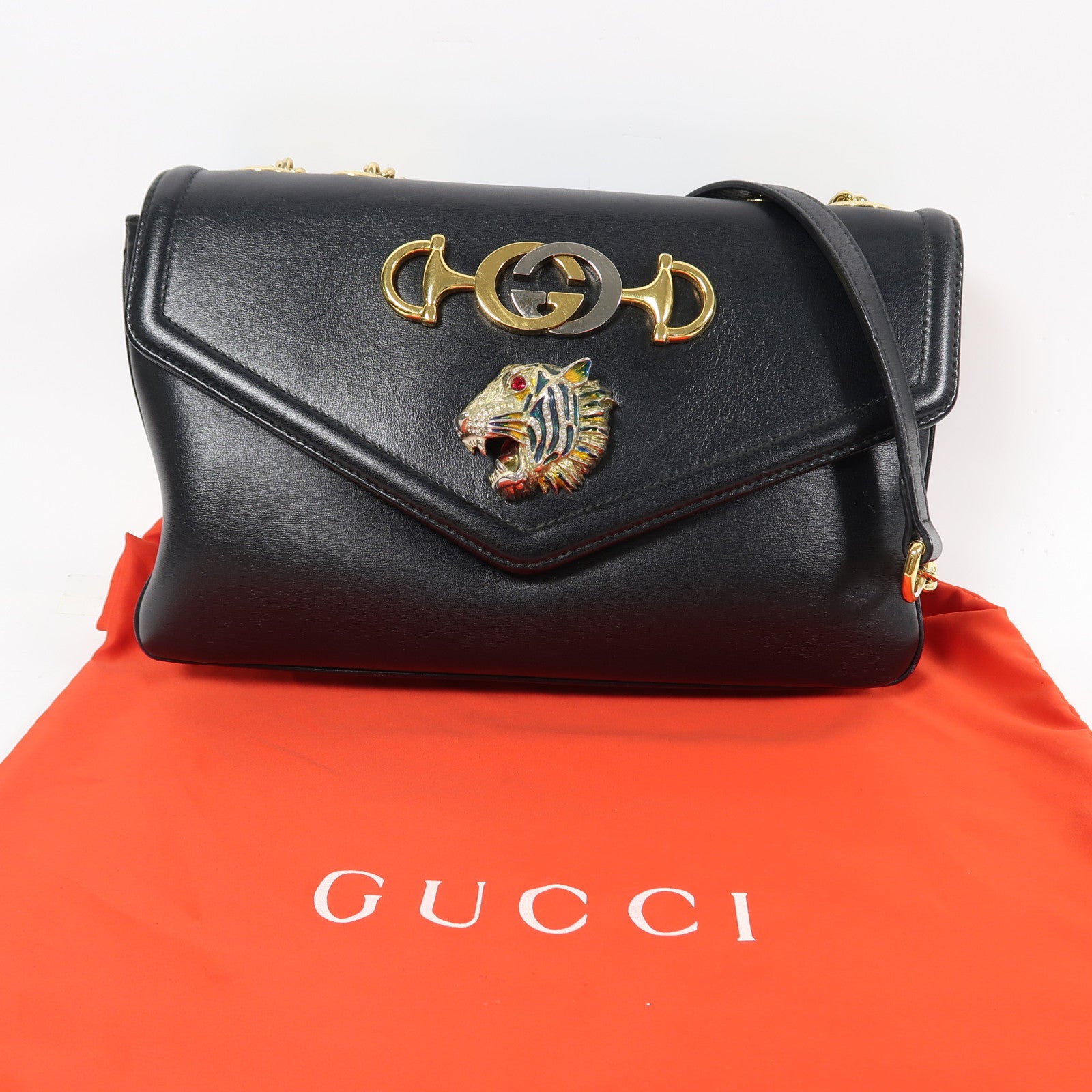 GUCCI 牛皮皮革Shoulder Bag金扣鏈帶肩背袋黑色