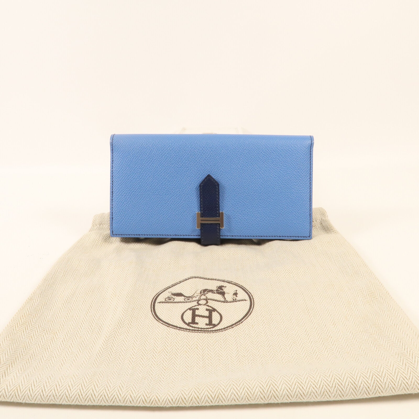 HERMES Epsom皮革Bearn W Snap Wallet銀扣長錢包Bleu Azur/Bleu Saphir