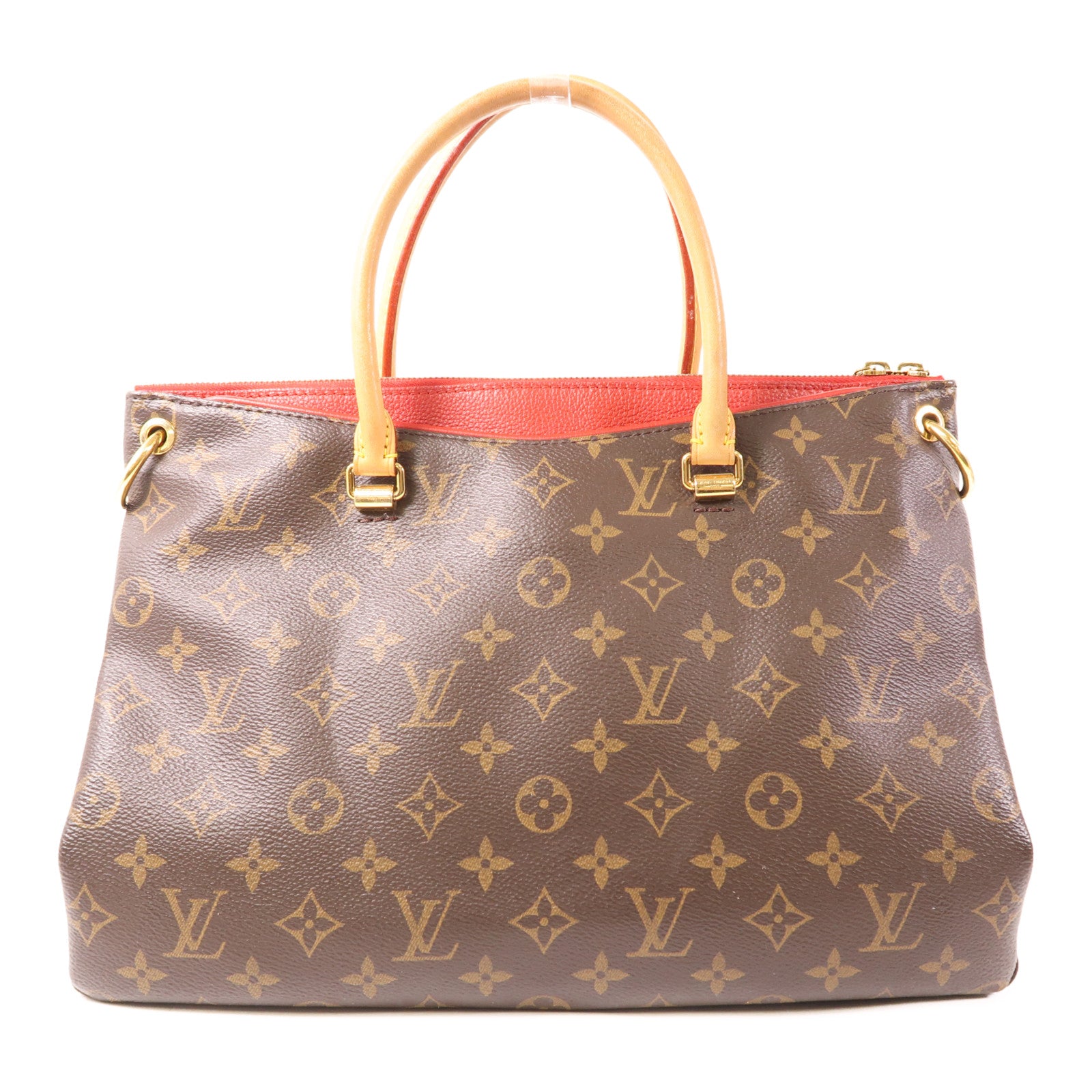 LOUIS VUITTON Monogram Pallas金扣手挽肩背兩用袋棕色/紅色