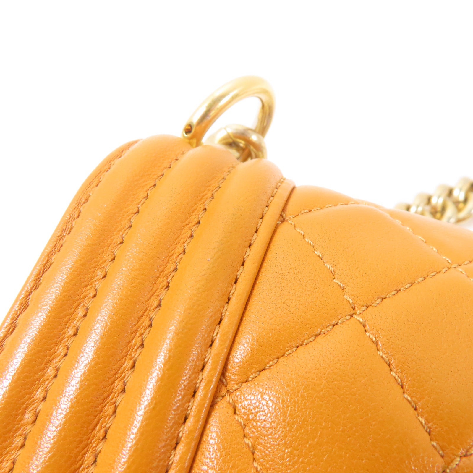 CHANEL 羊皮皮革Boy 25金扣鏈帶肩背袋橙色