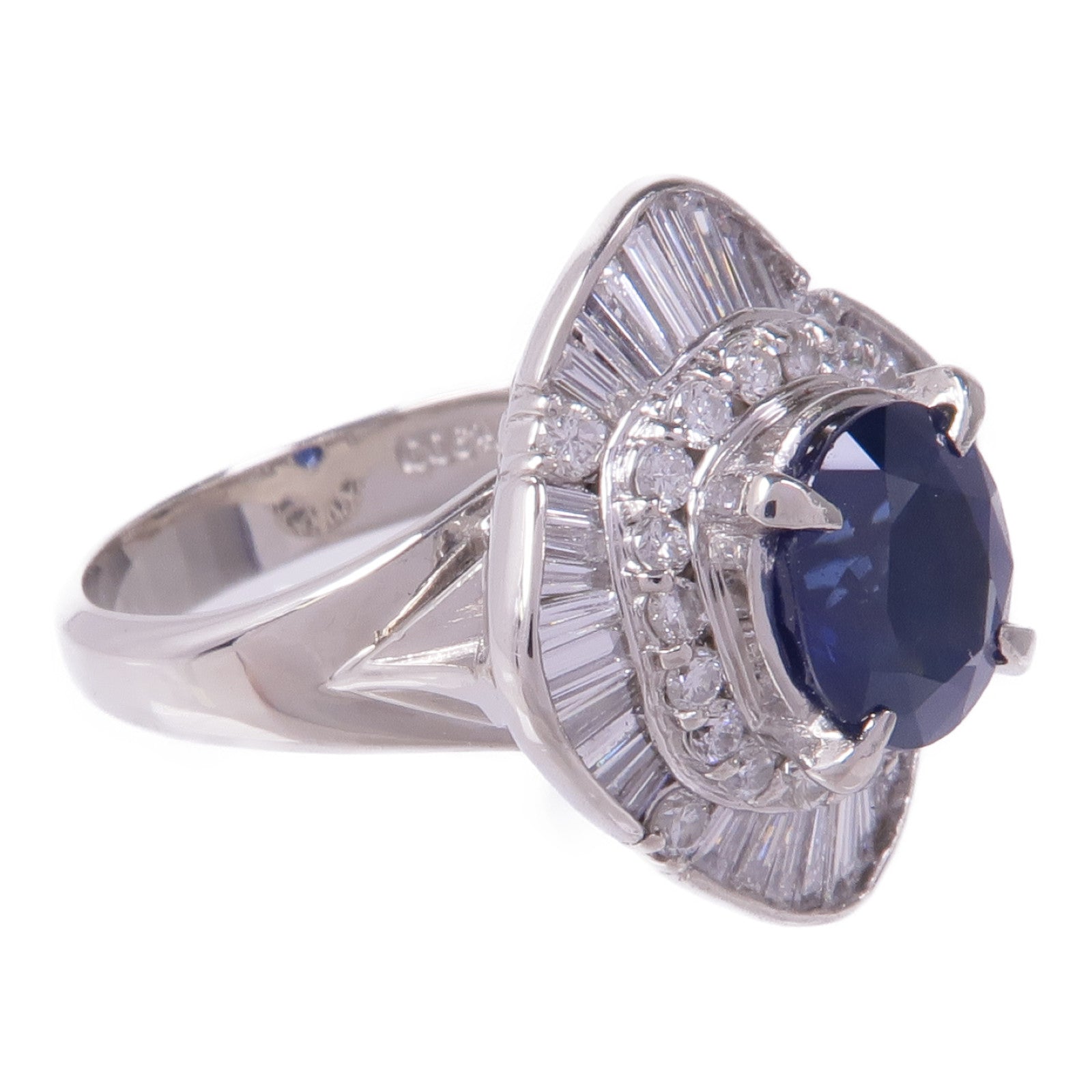 JEWELRY PT900鉑金Sapphire Diamond Ring藍寶石/鑽石戒指US#6