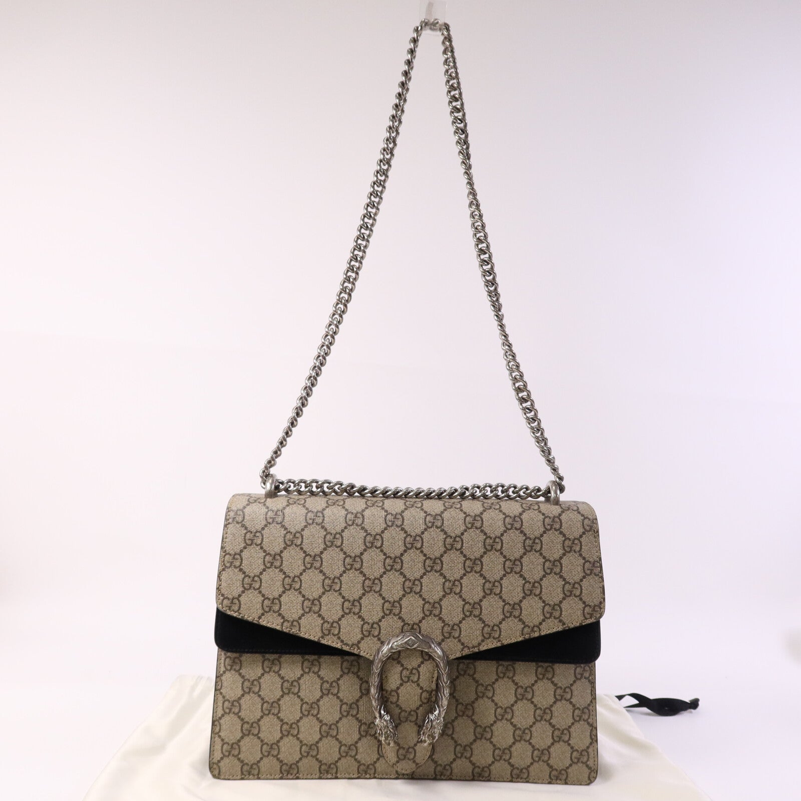 GUCCI 塗層帆布Dionysus Medium銀扣肩背袋