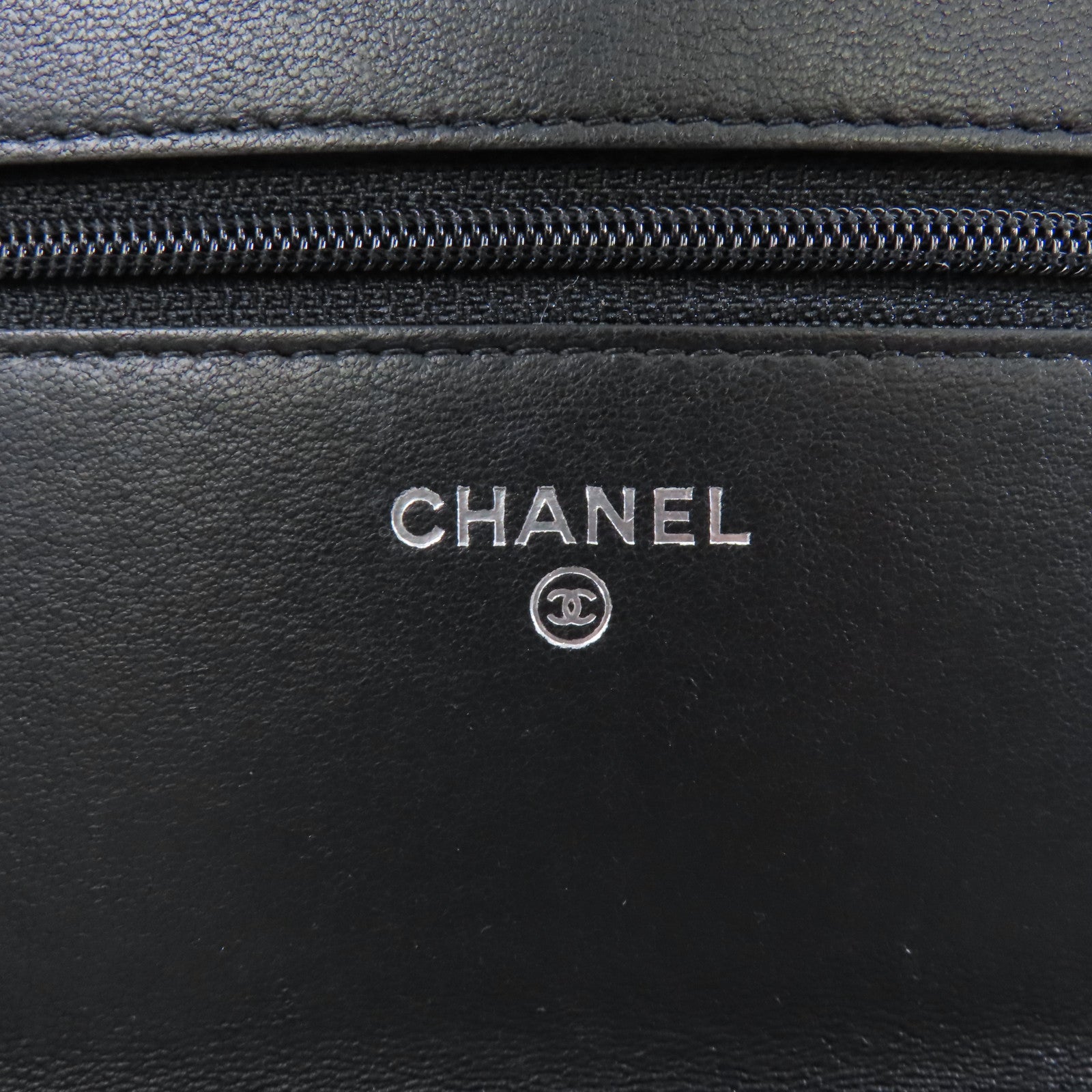 CHANEL 菱格羊皮皮革Wallet On Chain Shoulder Bag銀扣鏈帶肩背袋黑色